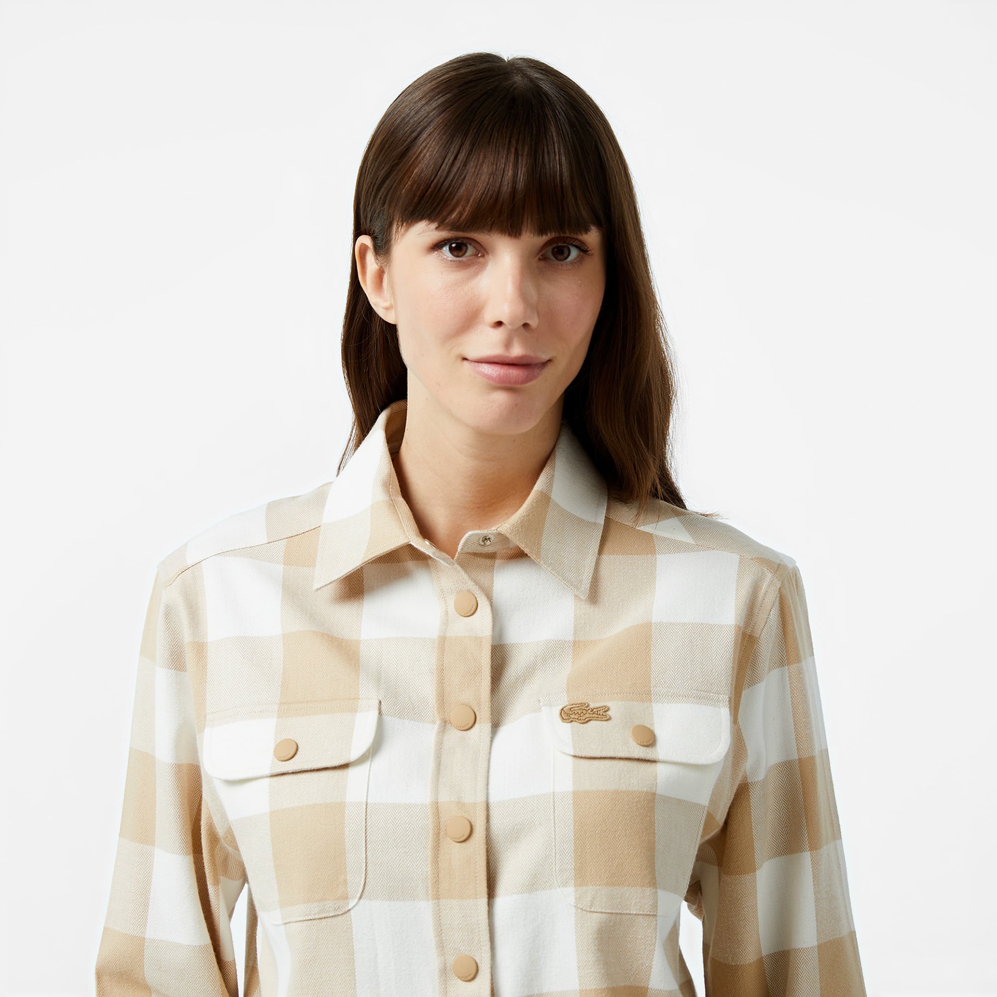 Lacoste Kadın Regular Fit Ekose Bej Gömlek