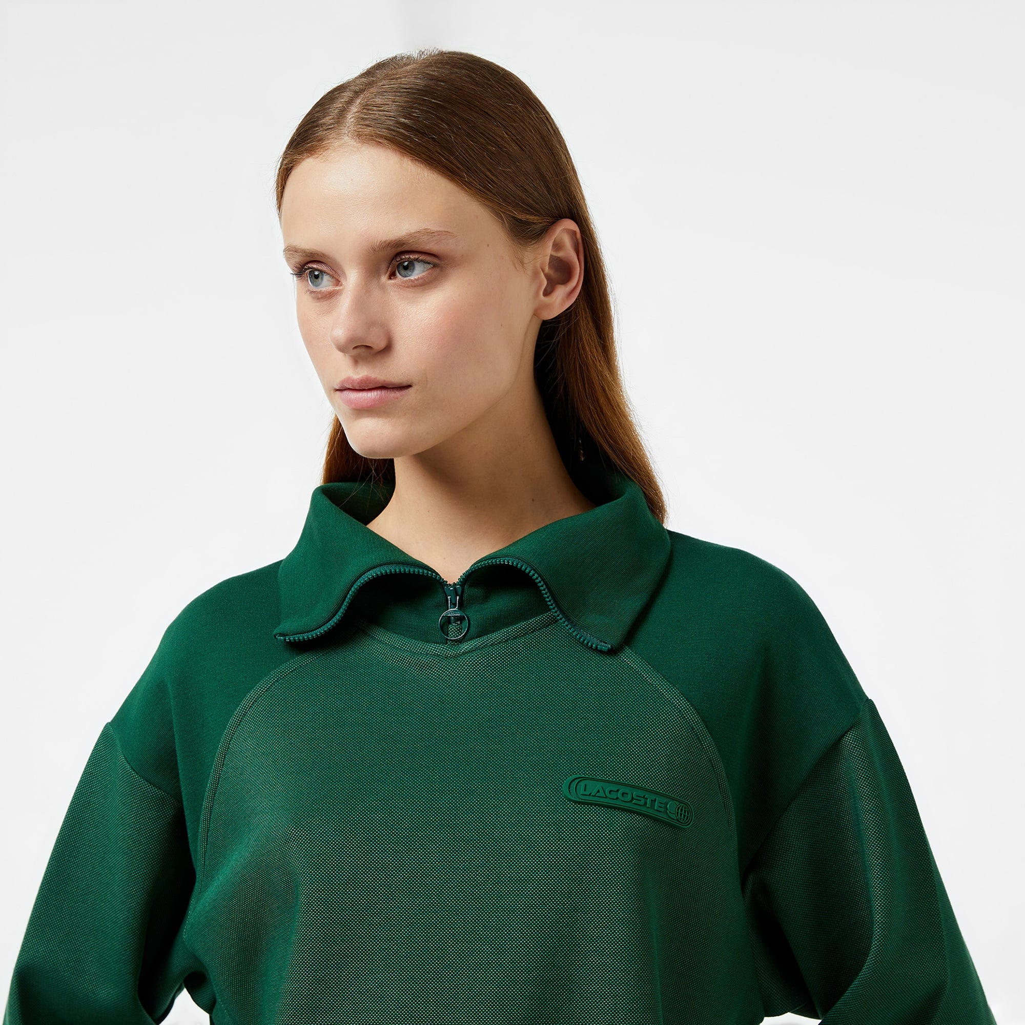 Lacoste Kadın Regular Fit Fermuarlı Dik Yaka Koyu Yeşil Sweatshirt
