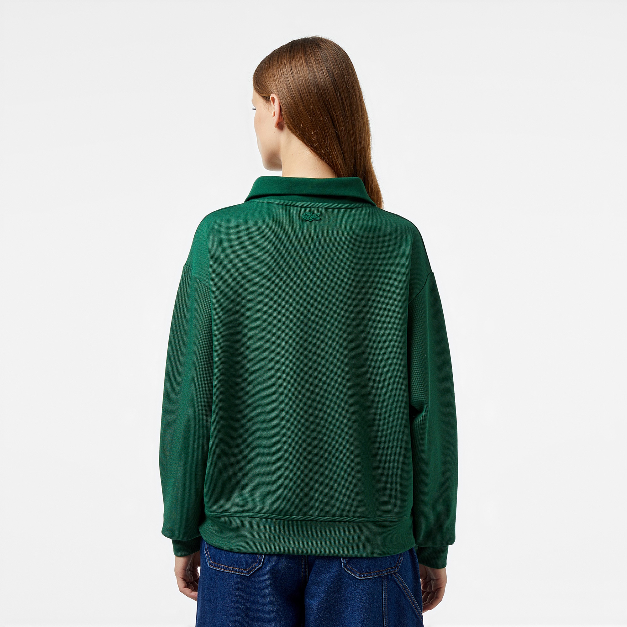 Lacoste Kadın Regular Fit Fermuarlı Dik Yaka Koyu Yeşil Sweatshirt