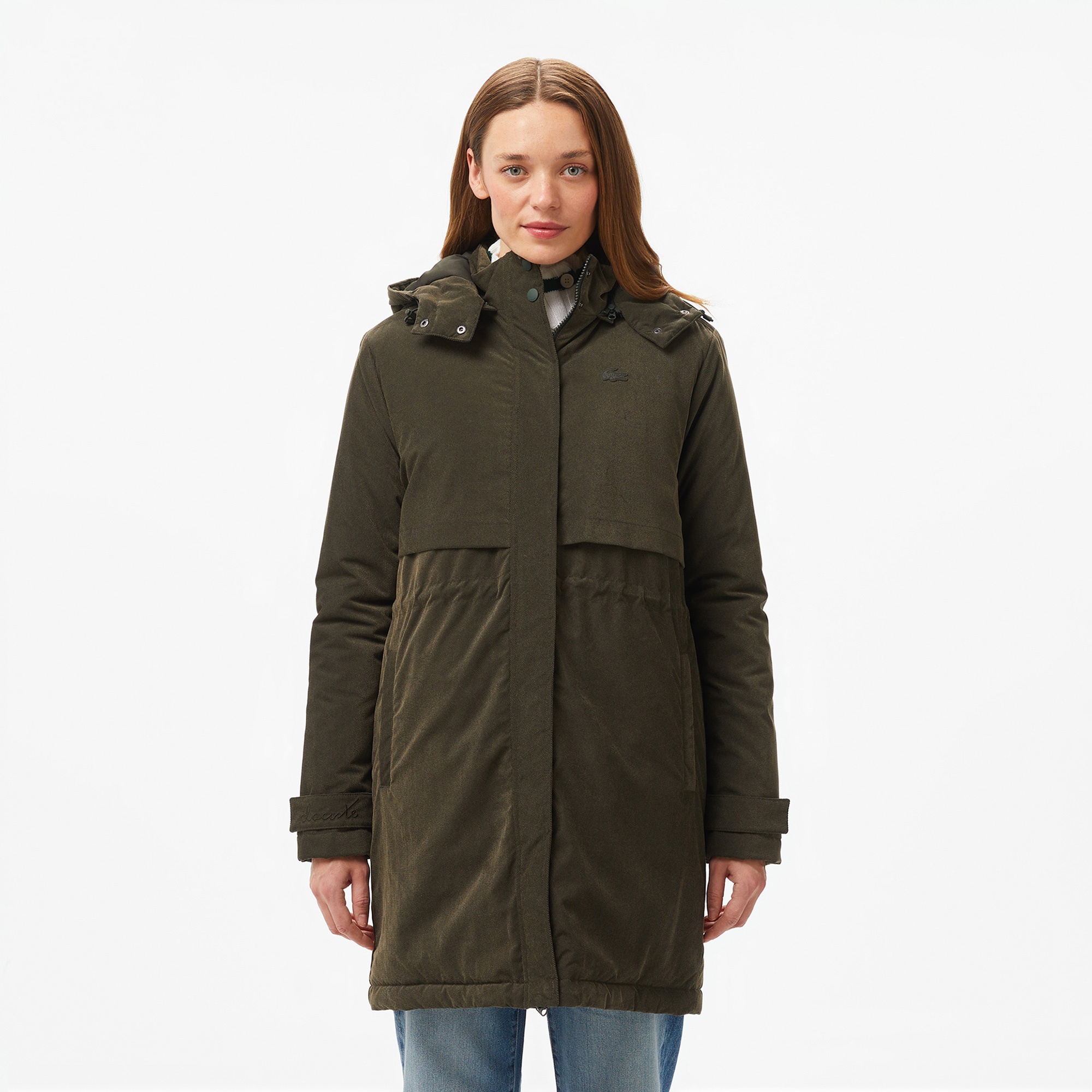 Lacoste Kadın Relaxed Fit Kapüşonlu Haki Mont