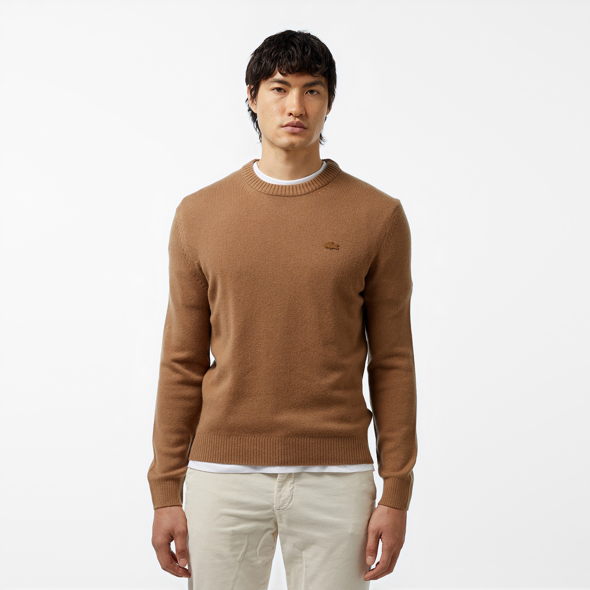 Lacoste Erkek Regular Fit Bisiklet Yaka Kahverengi Triko