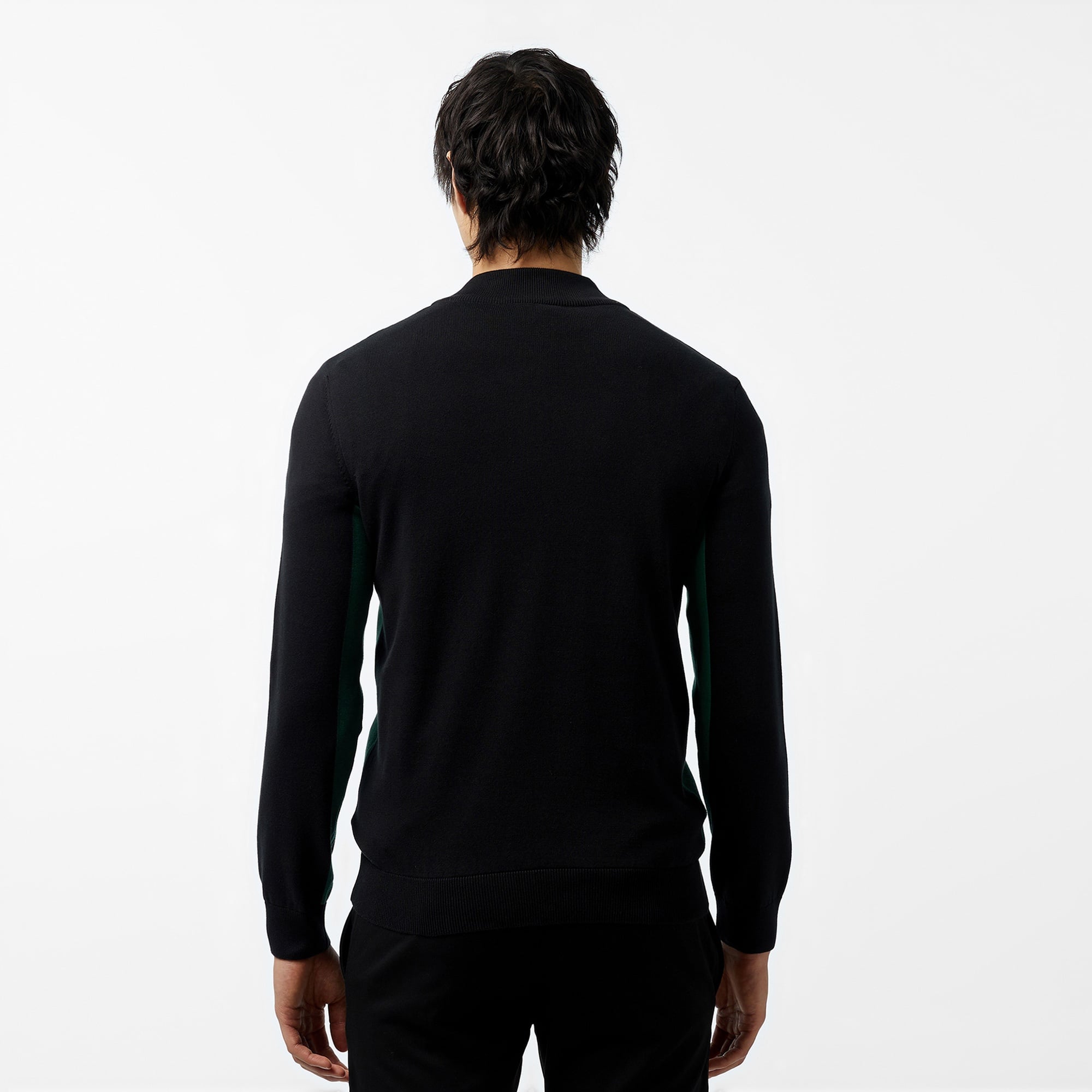 Lacoste Erkek Relaxed Fit Yarım Fermuarlı Renk Bloklu Siyah Kazak