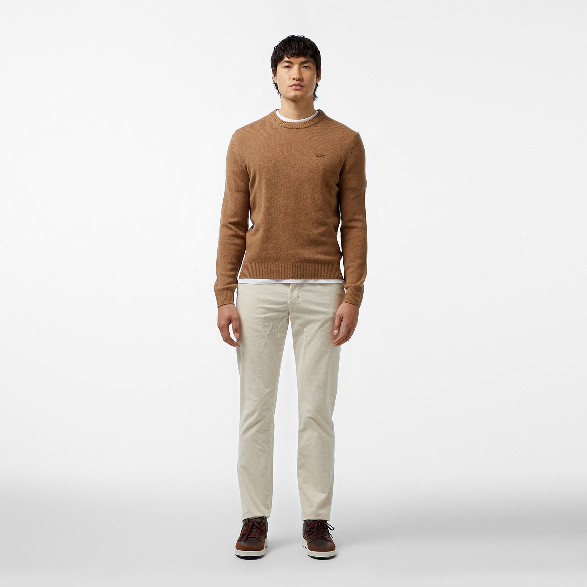 Lacoste Erkek Regular Fit Bisiklet Yaka Kahverengi Triko