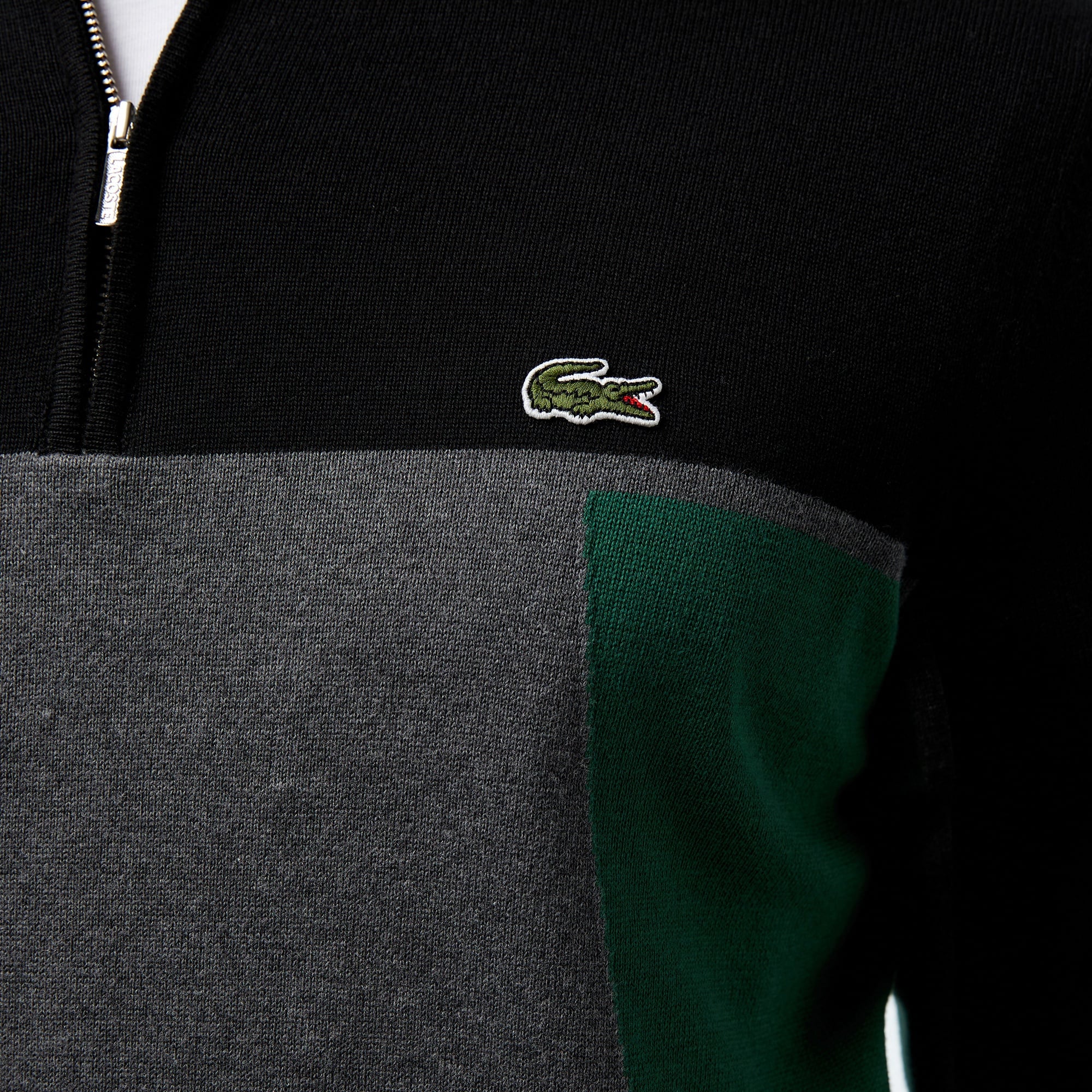 Lacoste Erkek Relaxed Fit Yarım Fermuarlı Renk Bloklu Siyah Kazak