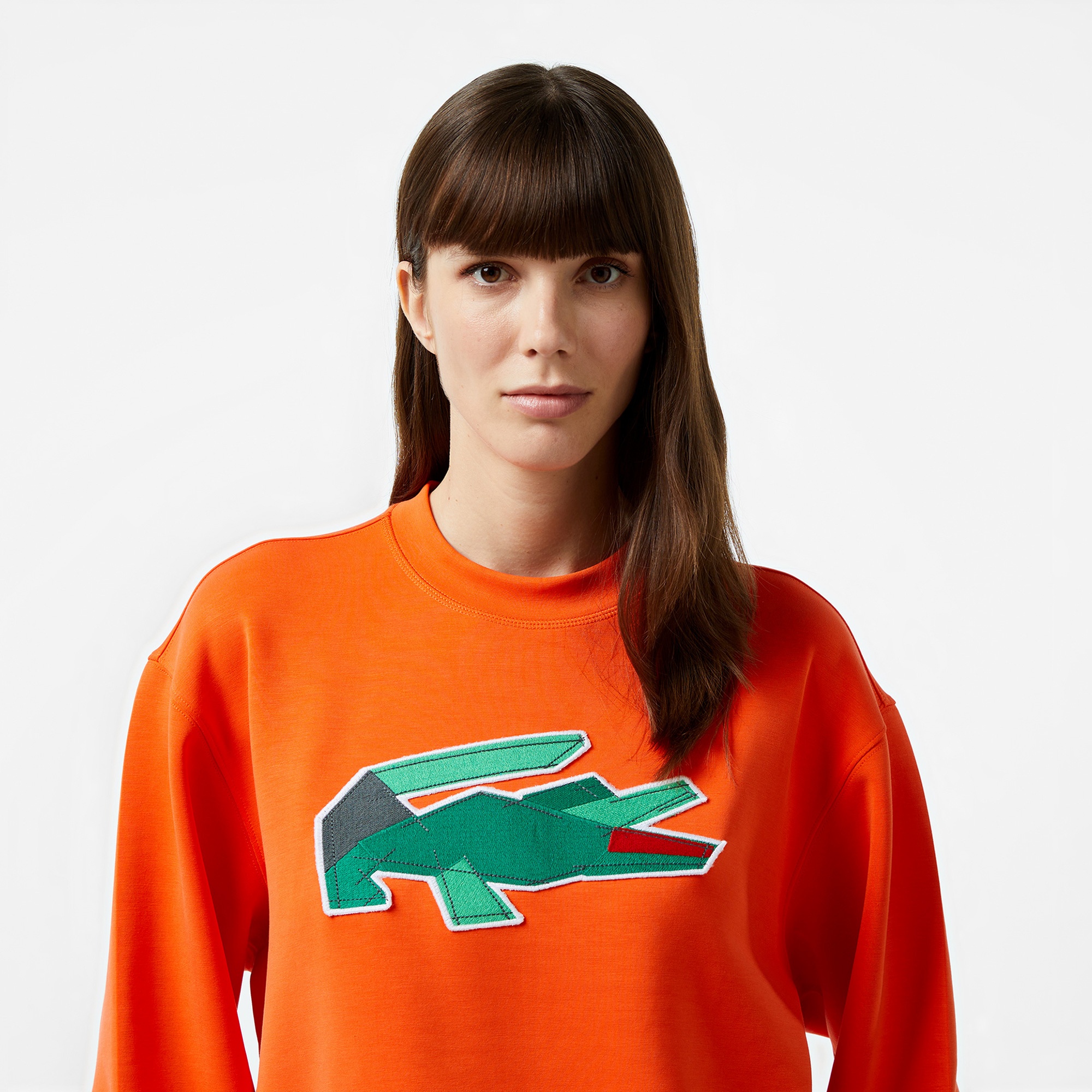 Lacoste Kadın Oversize Fit Bisiklet Yaka Baskılı Turuncu Sweatshirt