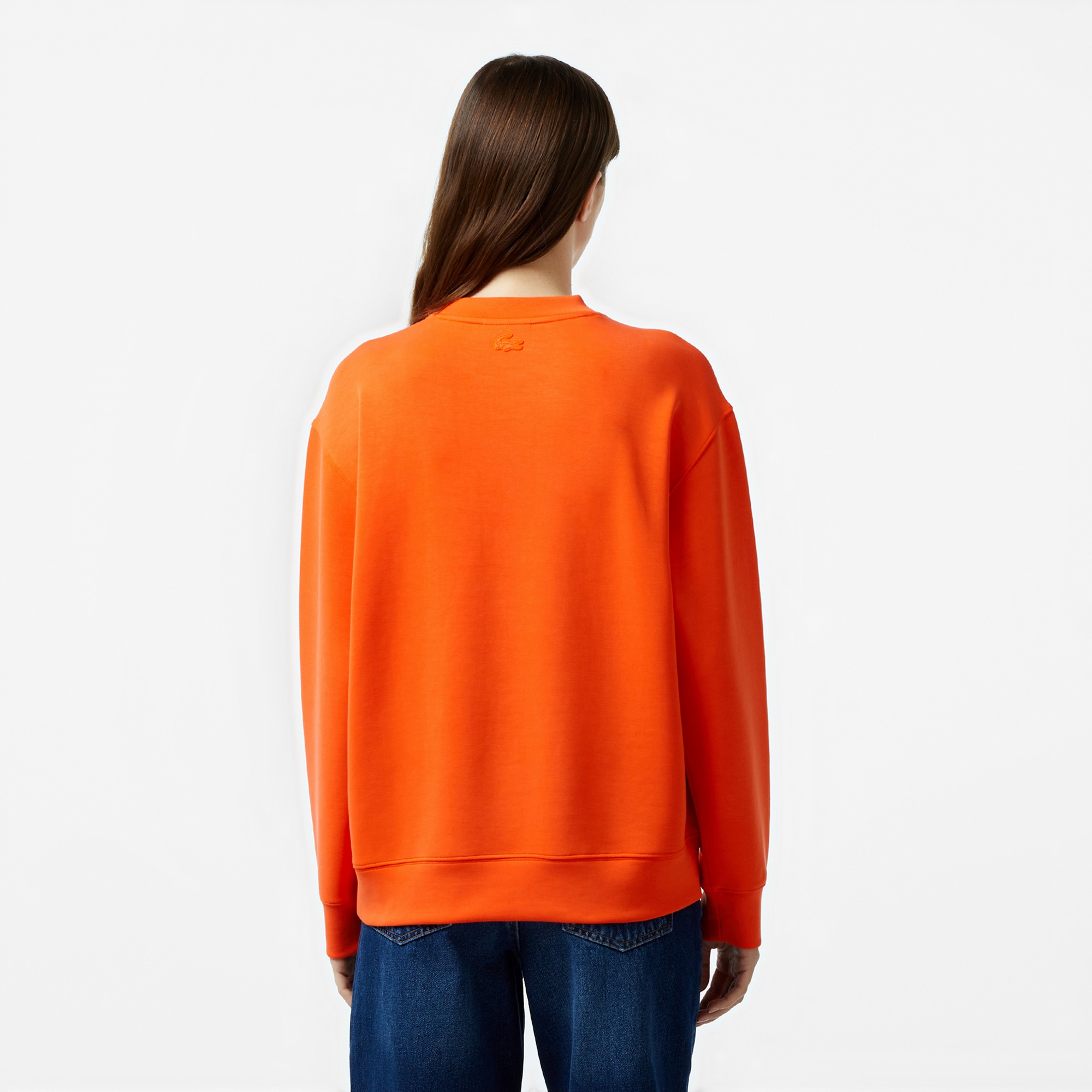 Lacoste Kadın Oversize Fit Bisiklet Yaka Baskılı Turuncu Sweatshirt