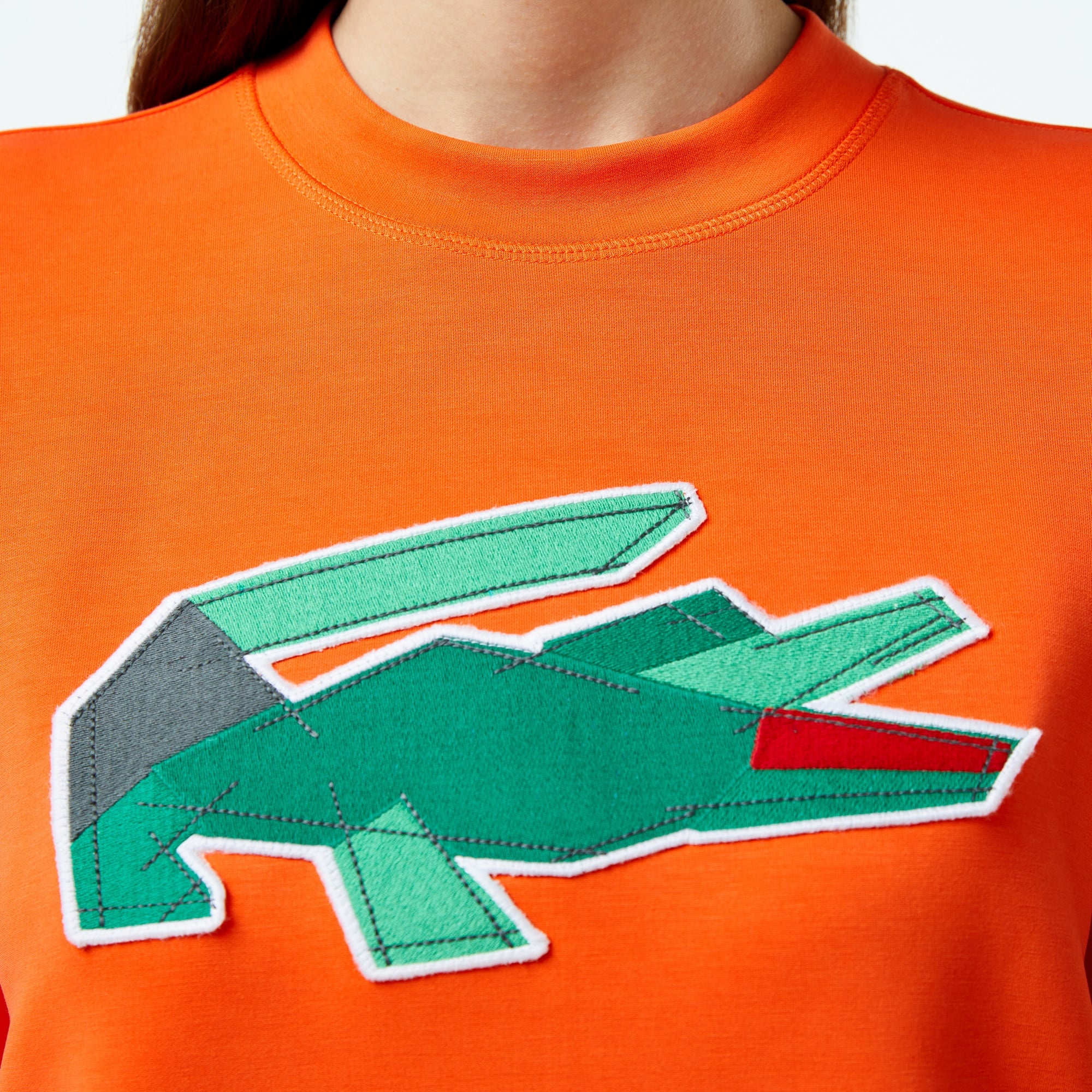 Lacoste Kadın Oversize Fit Bisiklet Yaka Baskılı Turuncu Sweatshirt