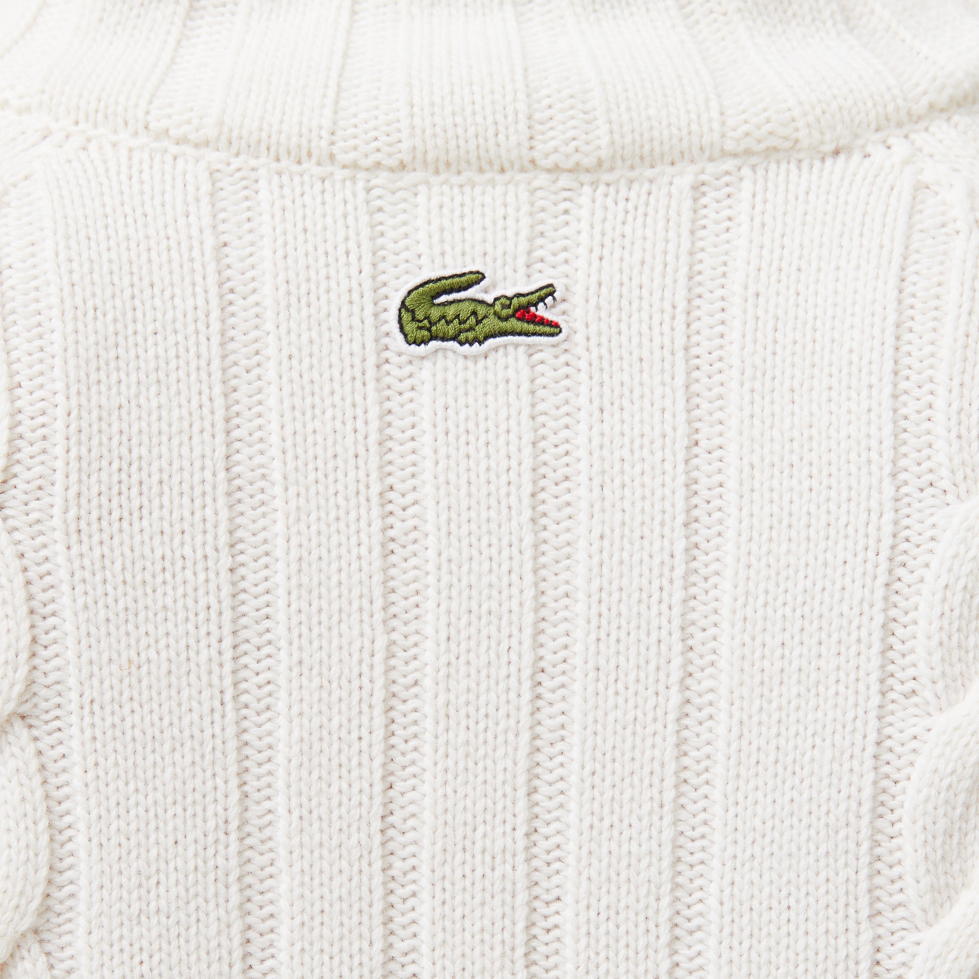 Lacoste Kadın Regular Fit Boğazlı Renk Bloklu Beyaz Kazak