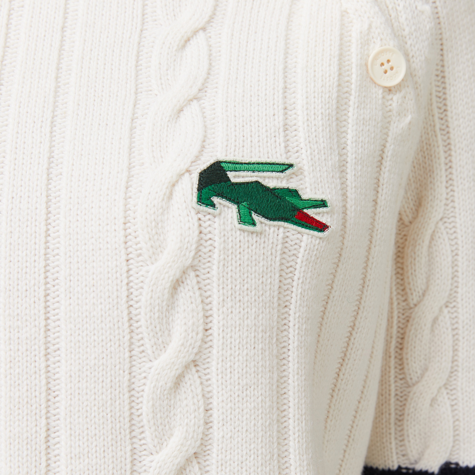 Lacoste Kadın Regular Fit Boğazlı Renk Bloklu Beyaz Kazak