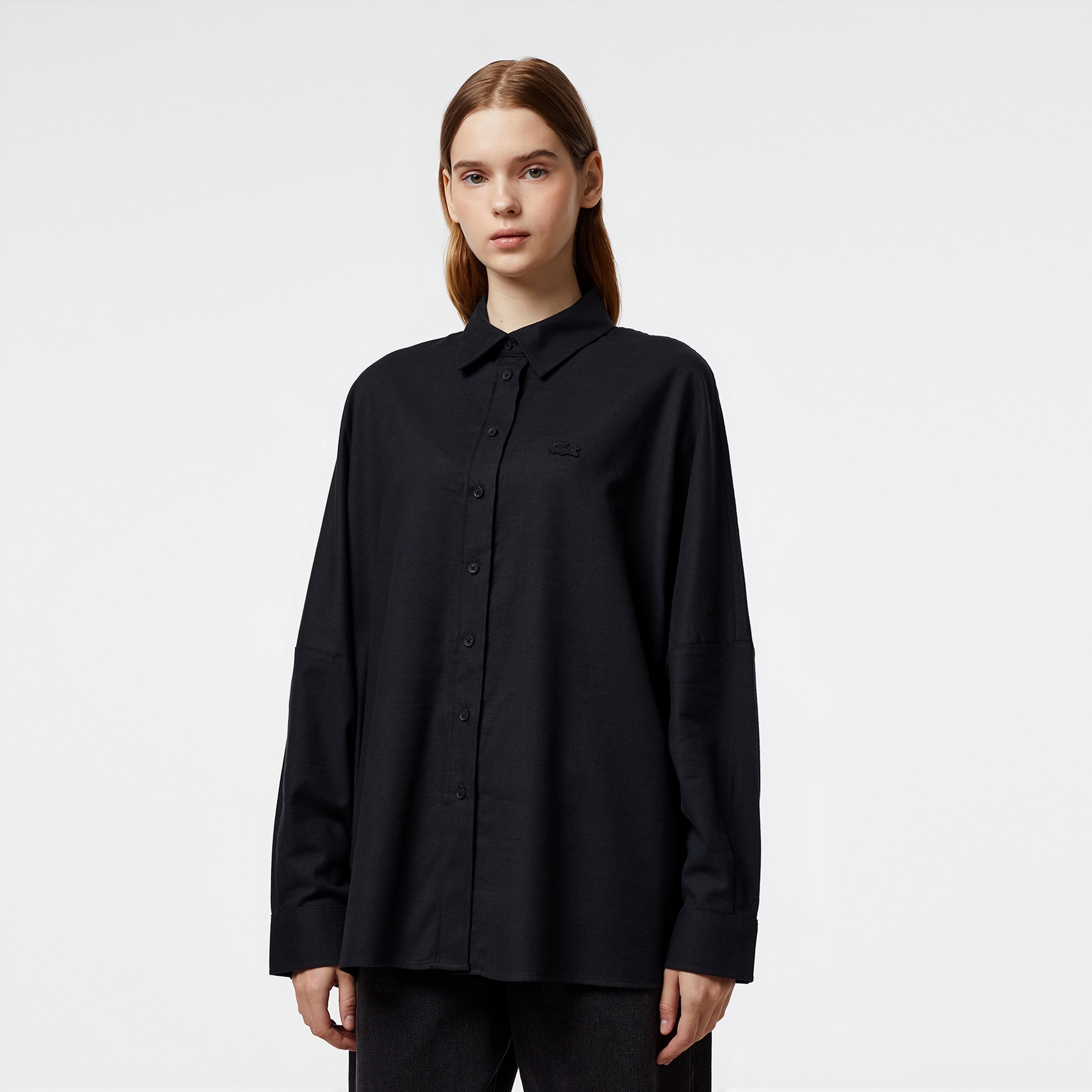 Lacoste Kadın Loose Fit Siyah Gömlek