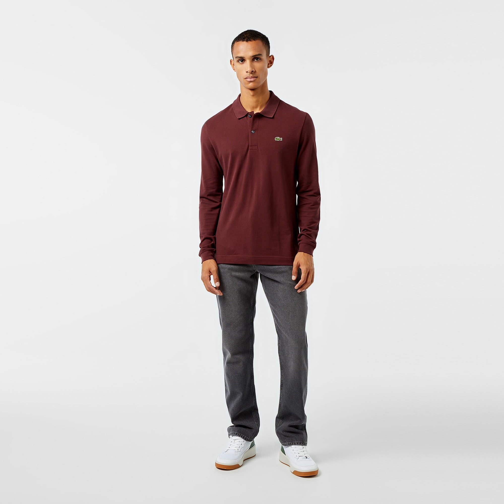 Lacoste L.12.12 Erkek Slim Fit Uzun Kollu Bordo Polo