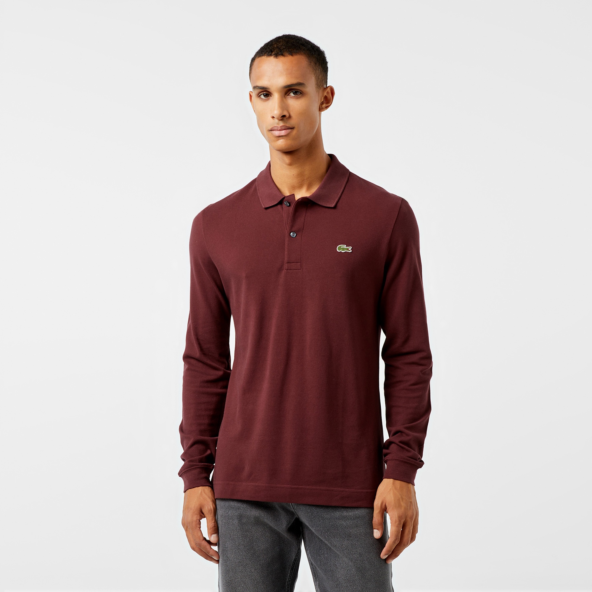 Lacoste L.12.12 Erkek Slim Fit Uzun Kollu Bordo Polo