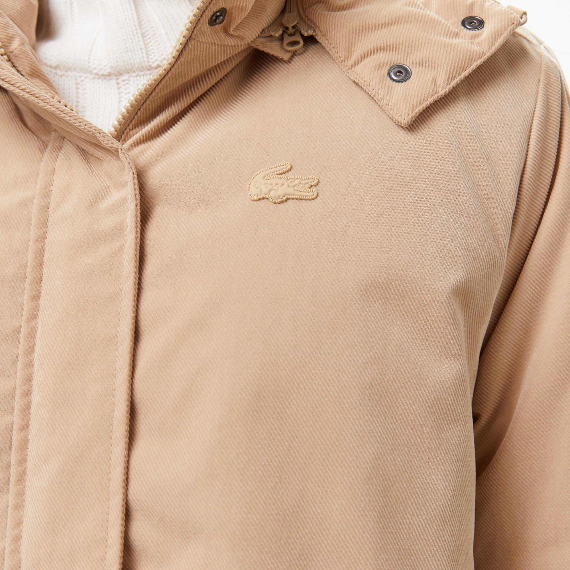 Lacoste Kadın Relaxed Fit Kapüşonlu Bej Mont