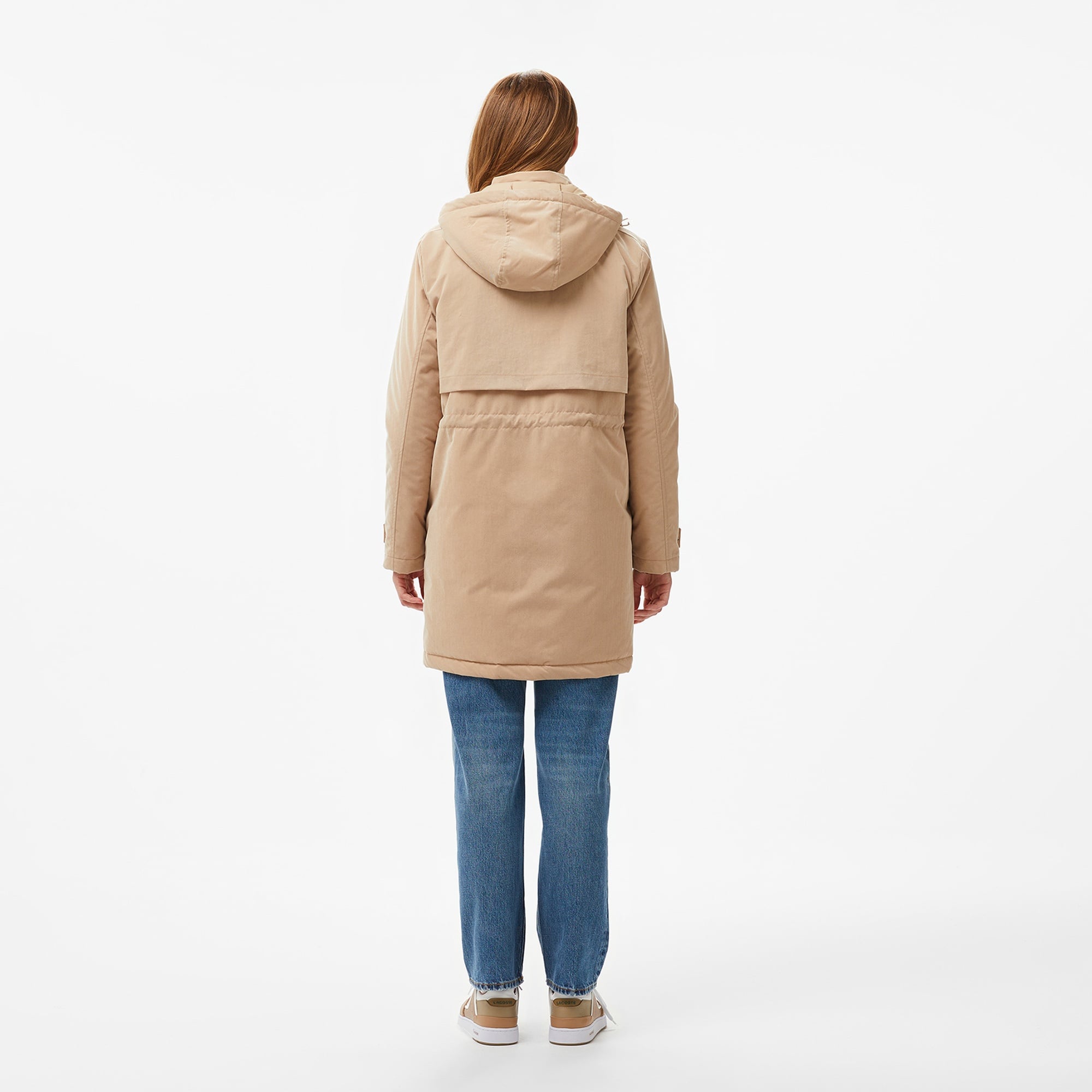 Lacoste Kadın Relaxed Fit Kapüşonlu Bej Mont