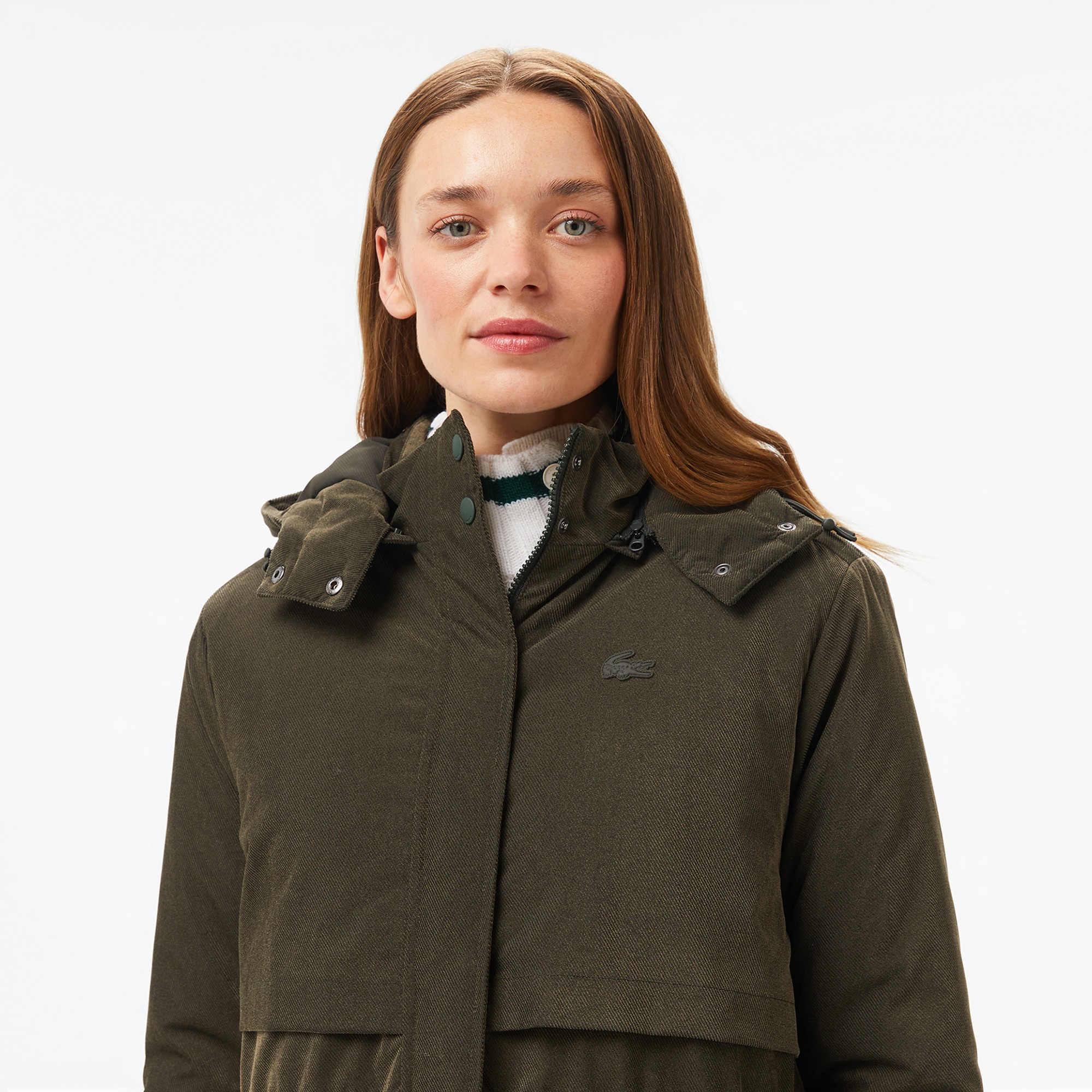 Lacoste Kadın Relaxed Fit Kapüşonlu Haki Mont