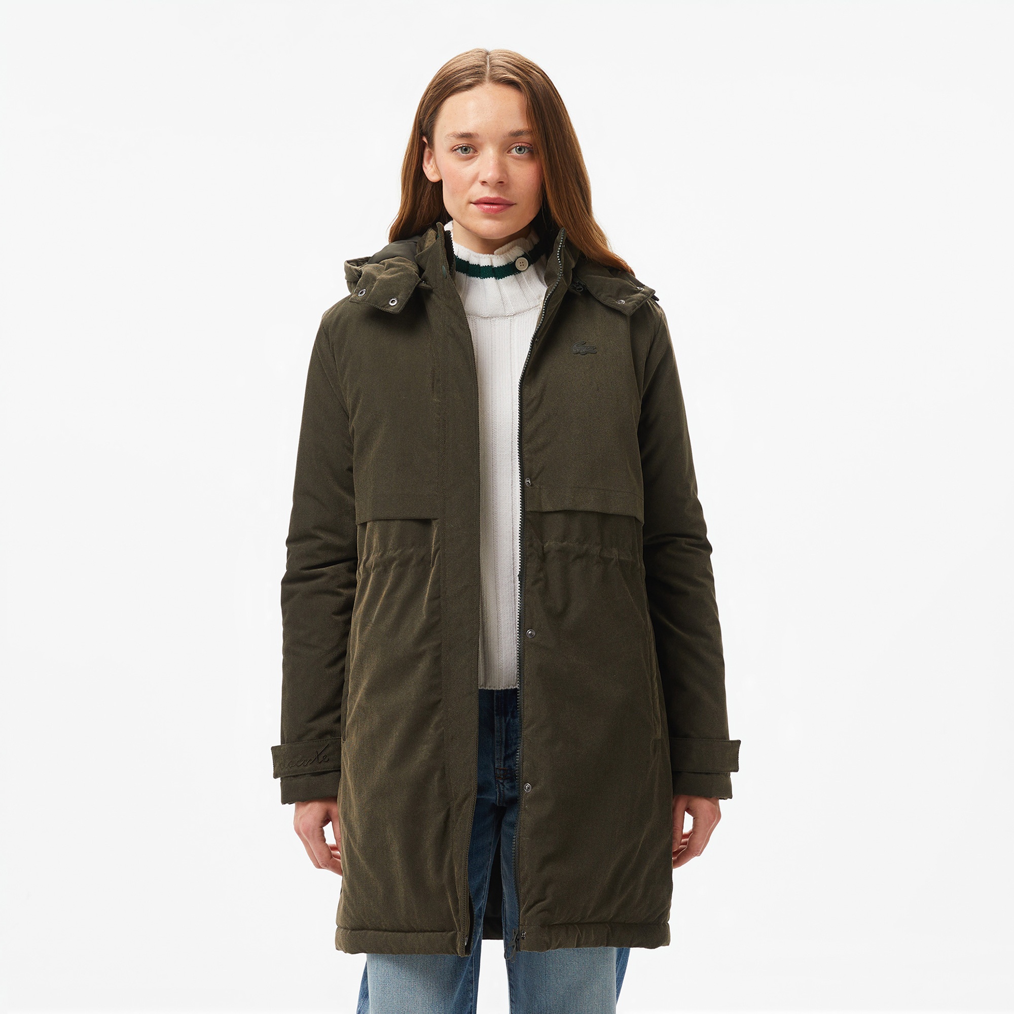 Lacoste Kadın Relaxed Fit Kapüşonlu Haki Mont