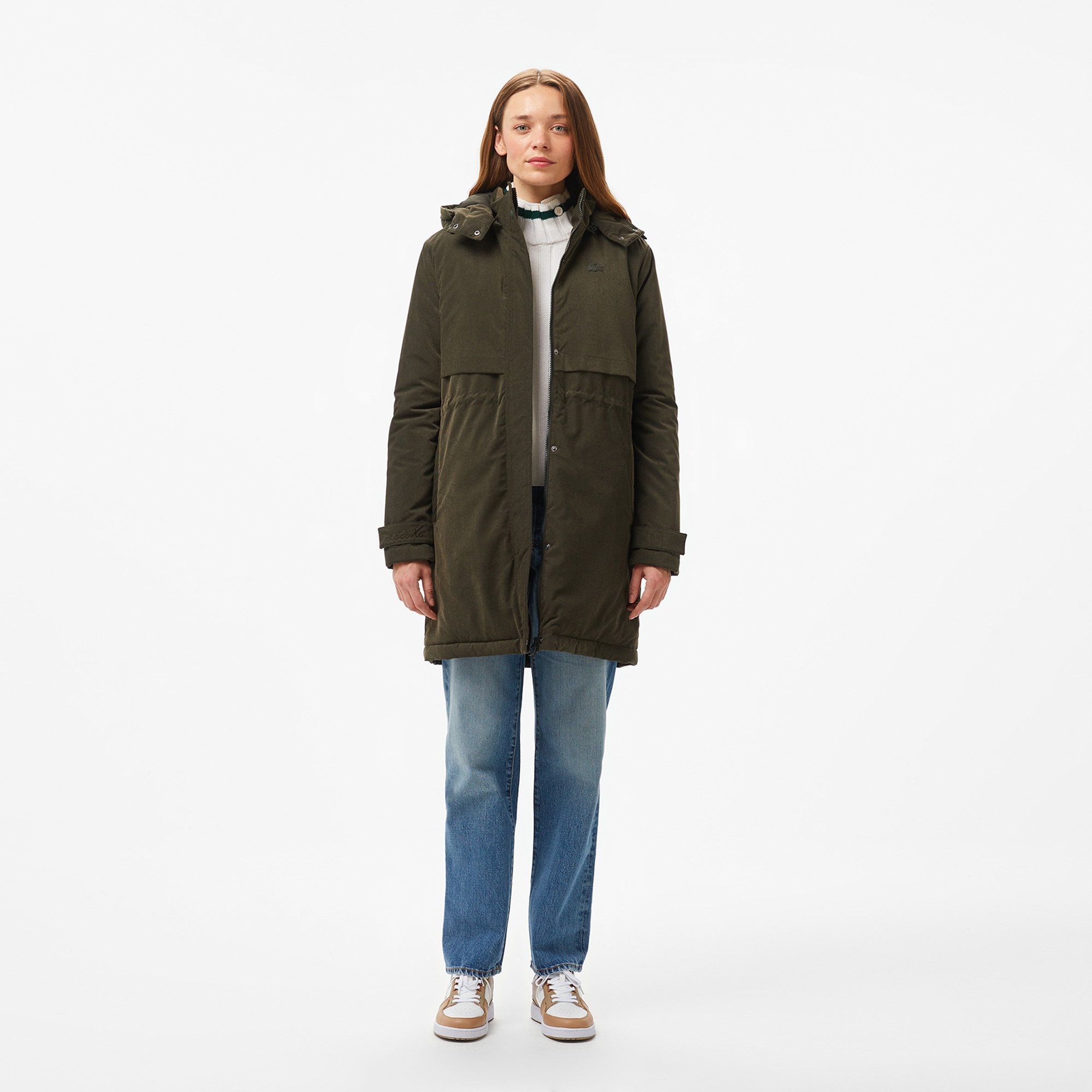 Lacoste Kadın Relaxed Fit Kapüşonlu Haki Mont