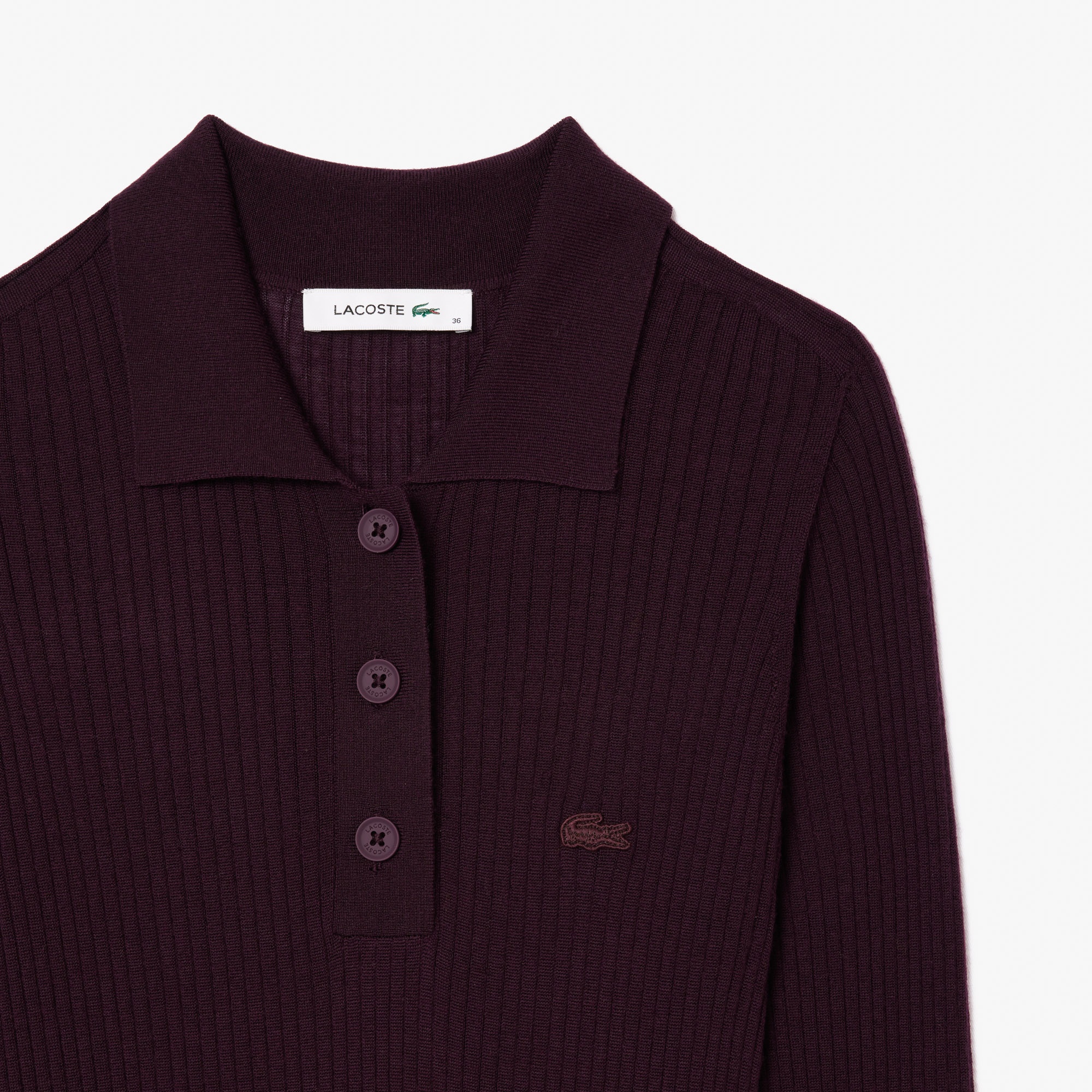 Lacoste Kadın Uzun Kollu Polo Yaka Yün Bordo Elbise
