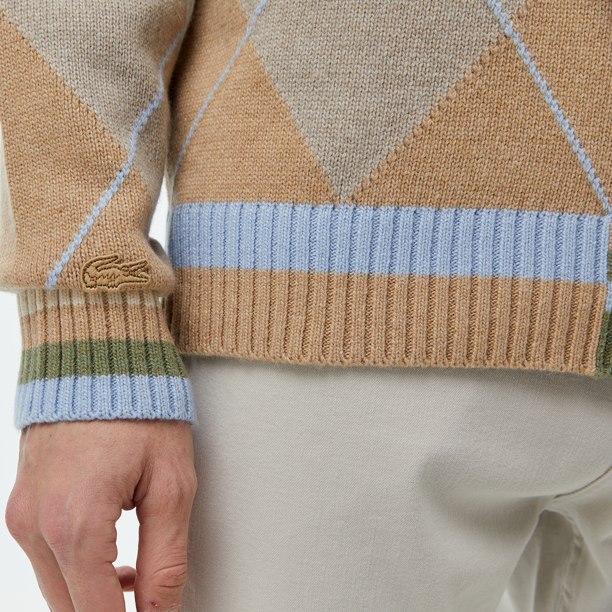 Lacoste Erkek Loose Fit Bisiklet Yaka Renk Bloklu Kahverengi Kazak