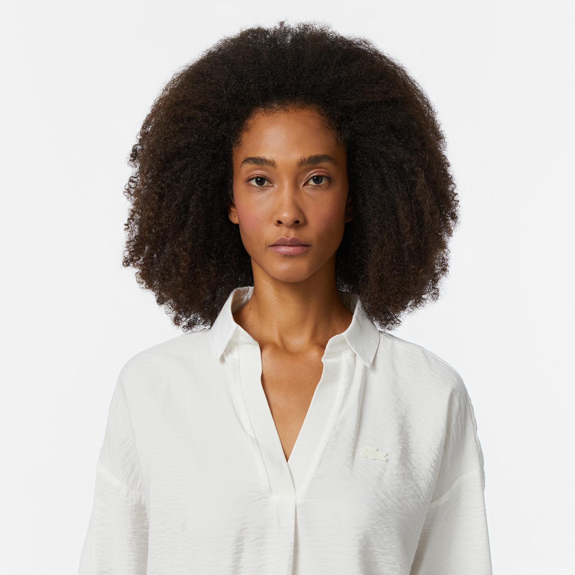 Lacoste Kadın Regular Fit Truvakar Kollu V Yaka Beyaz Bluz