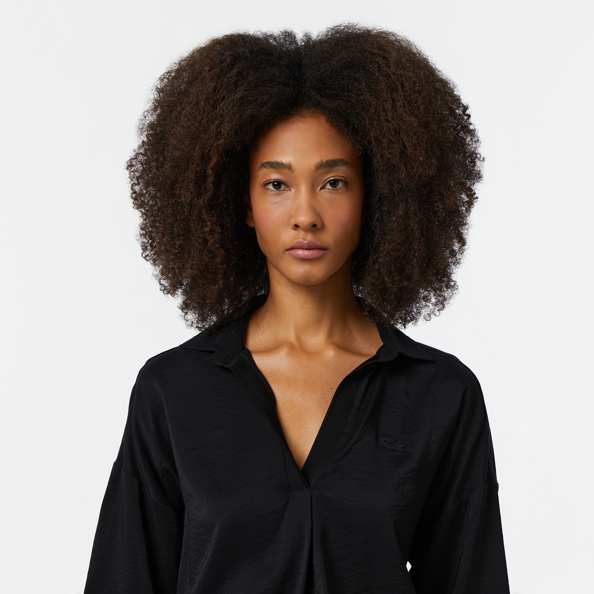 Lacoste Kadın Regular Fit Truvakar Kollu V Yaka Siyah Bluz