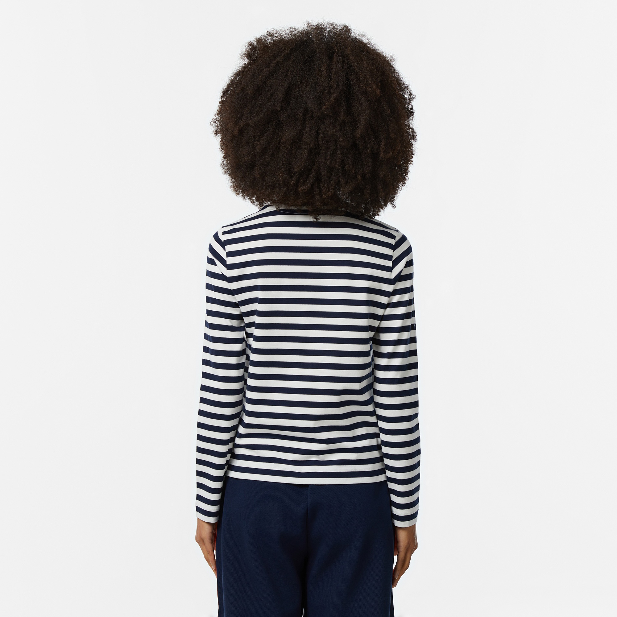 Lacoste Kadın Regular Fit Uzun Kollu Bisiklet Yaka Çizgili Lacivert T-Shirt