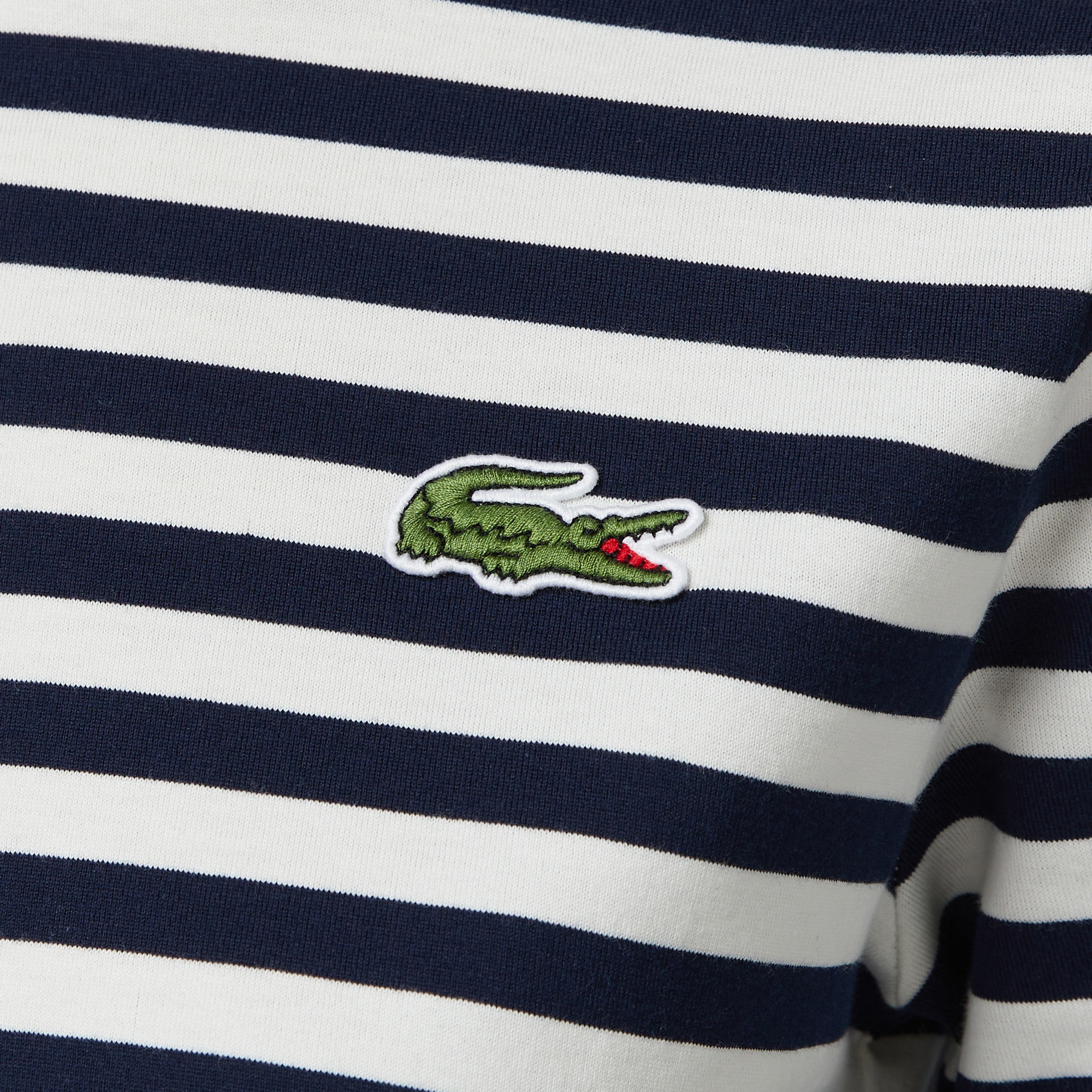 Lacoste Kadın Regular Fit Uzun Kollu Bisiklet Yaka Çizgili Lacivert T-Shirt