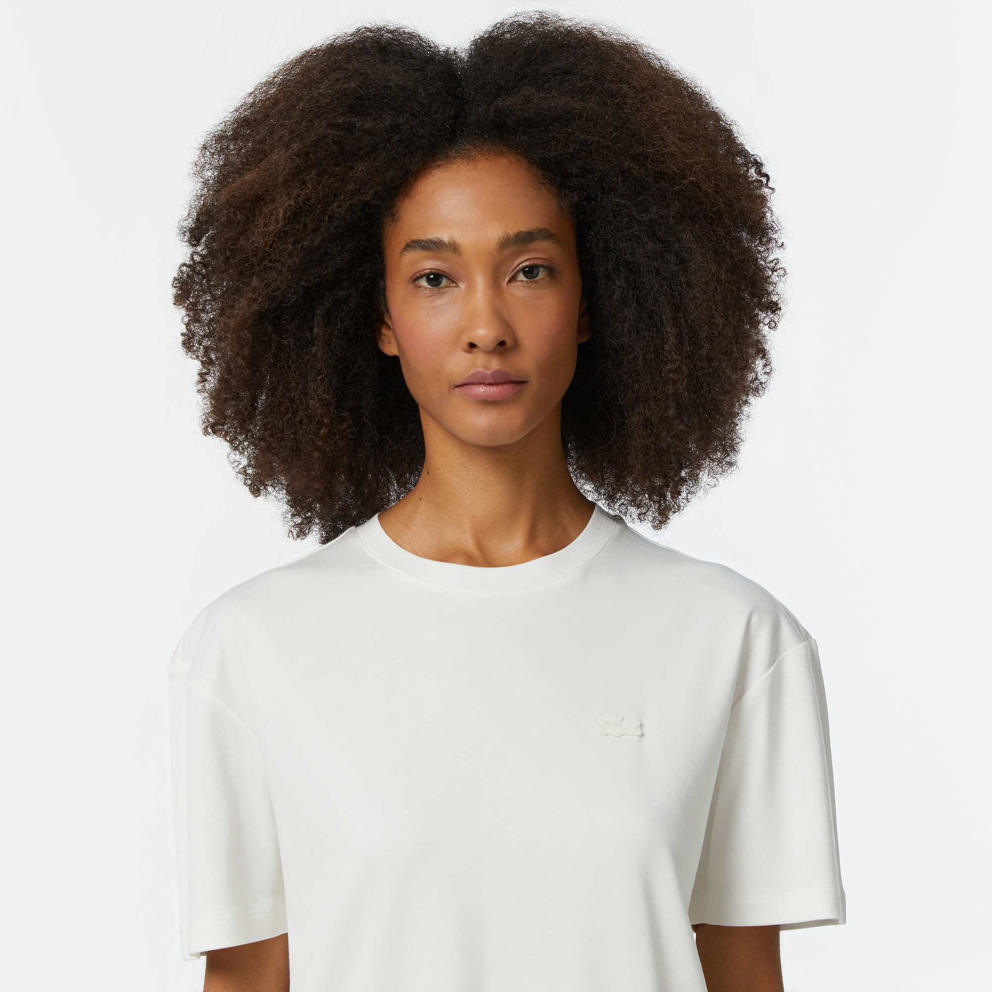 Lacoste Kadın Relaxed Fit Bisiklet Yaka Beyaz T-Shirt