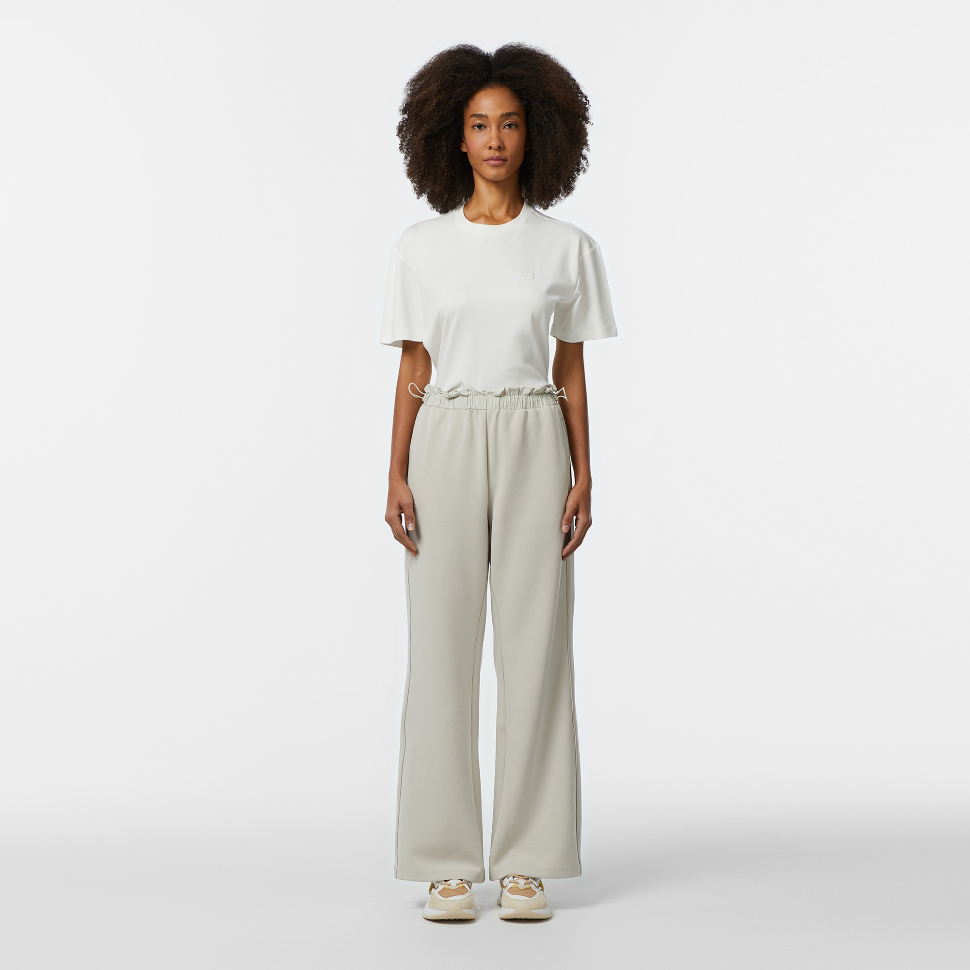 Lacoste Kadın Relaxed Fit Bisiklet Yaka Beyaz T-Shirt