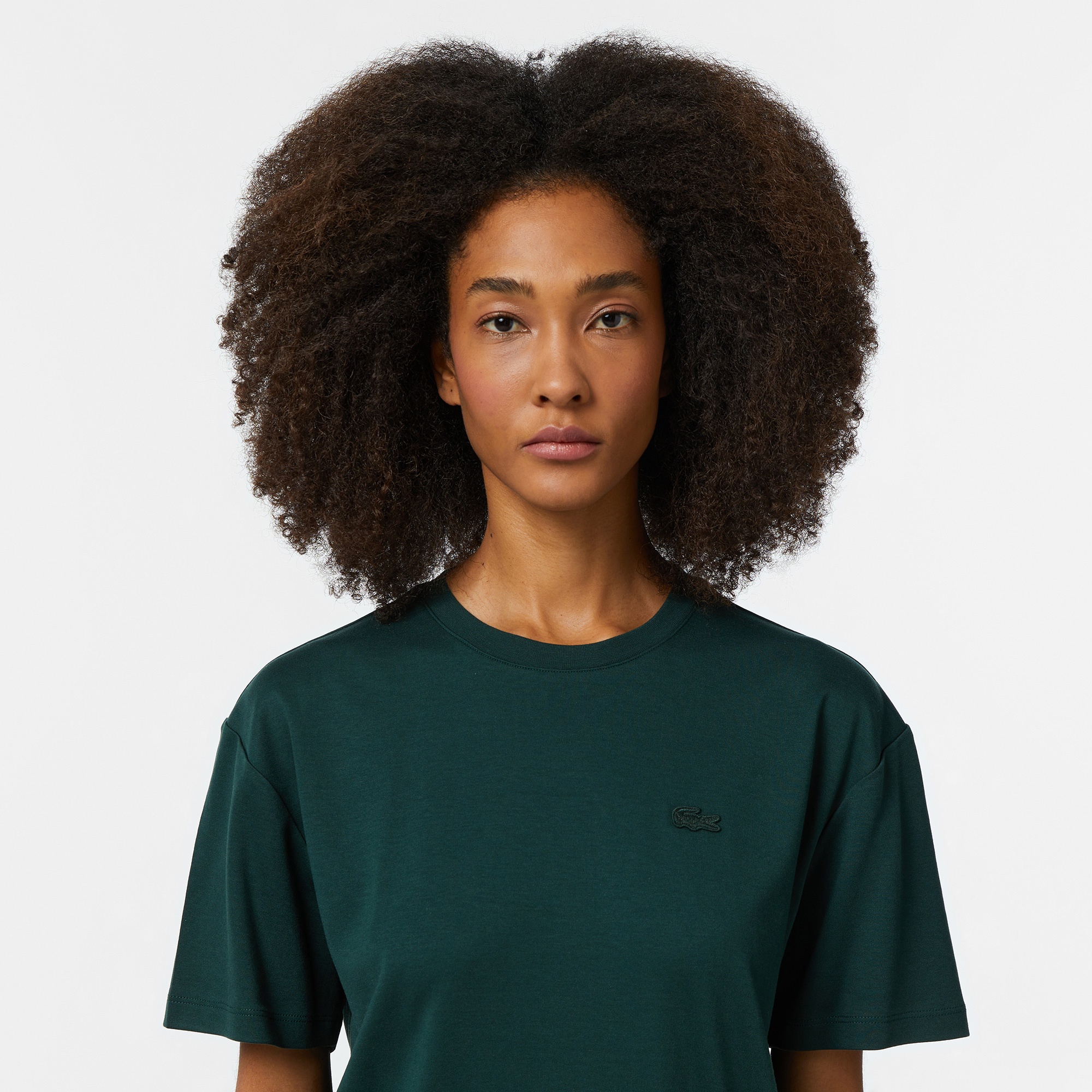 Lacoste Kadın Relaxed Fit Bisiklet Yaka Koyu Yeşil T-Shirt