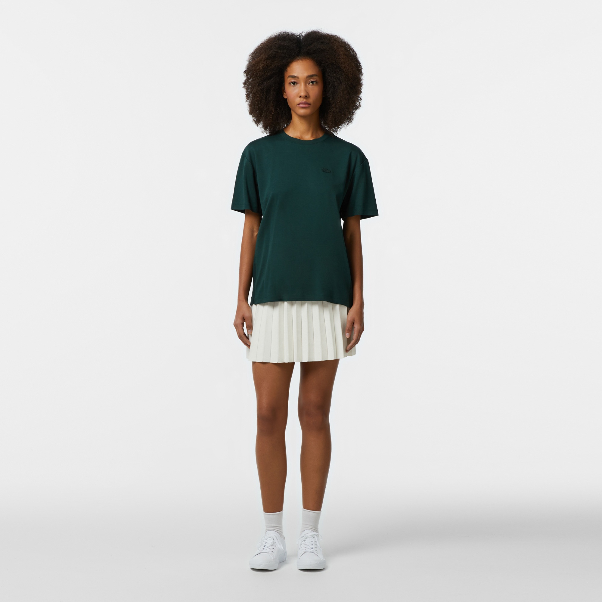 Lacoste Kadın Relaxed Fit Bisiklet Yaka Koyu Yeşil T-Shirt