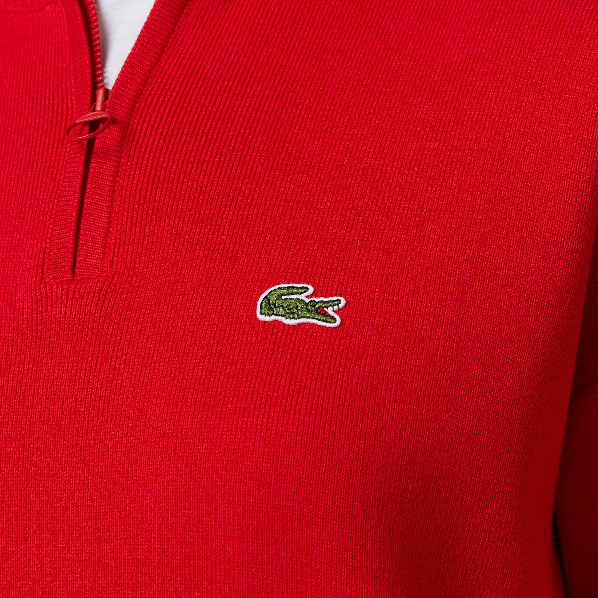 Lacoste Kadın Relaxed Fit Yarım Fermuarlı Kırmızı Triko