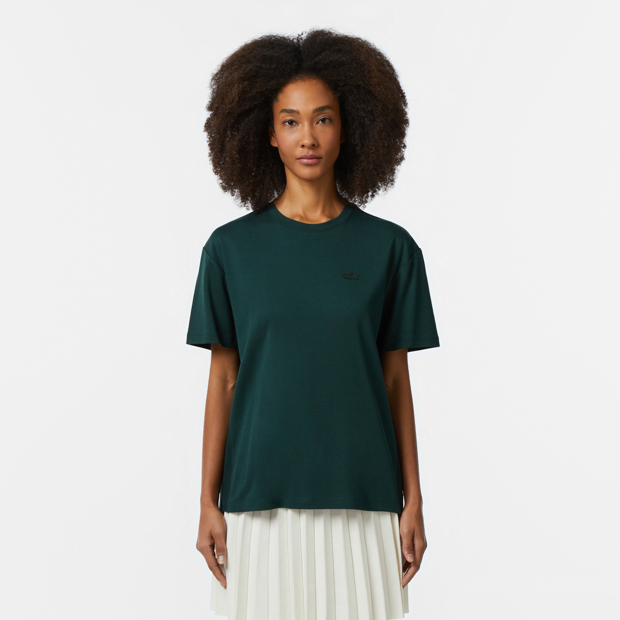 Lacoste Kadın Relaxed Fit Bisiklet Yaka Koyu Yeşil T-Shirt