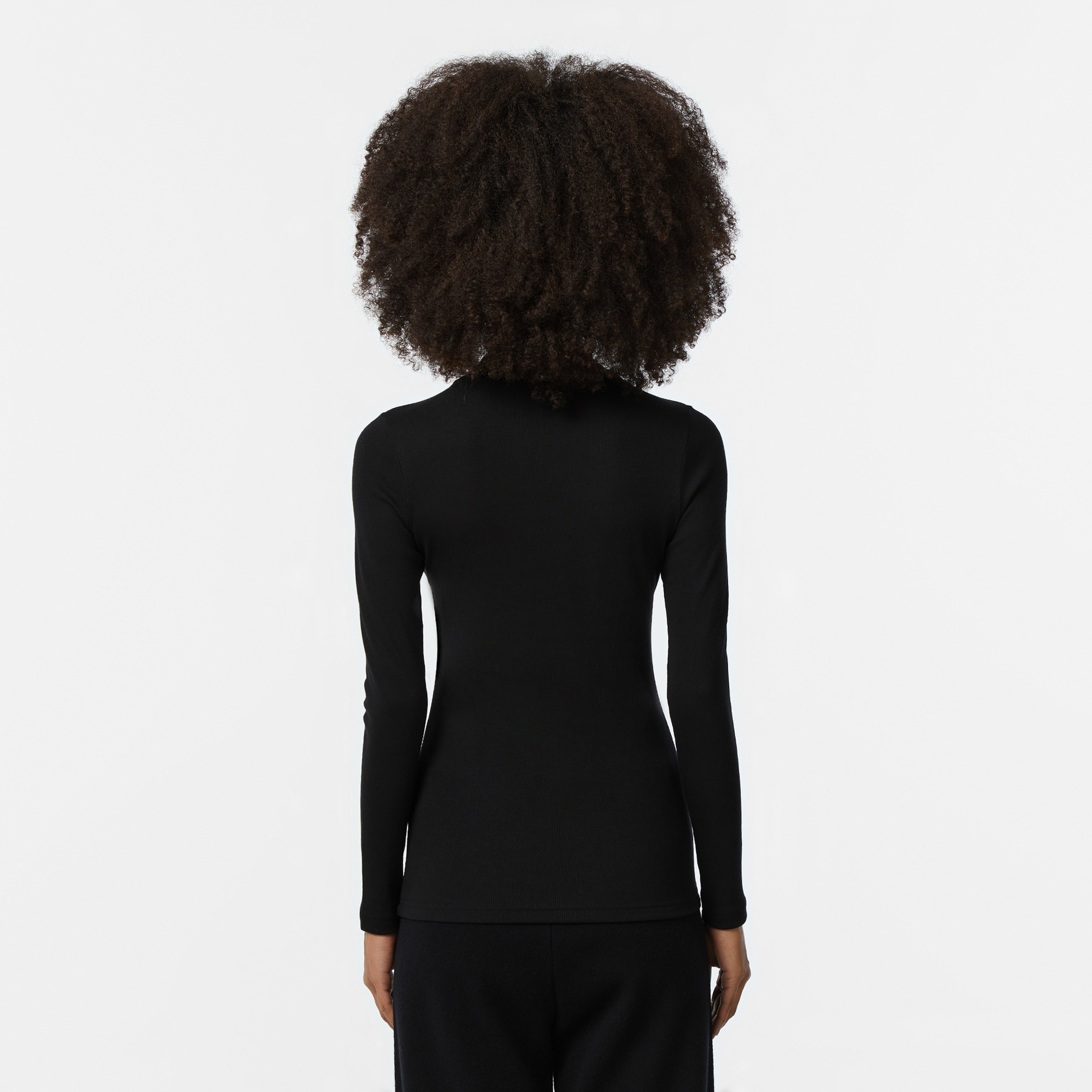 Kadın Slim Fit Uzun Kollu Bisiklet Yaka Siyah T-Shirt