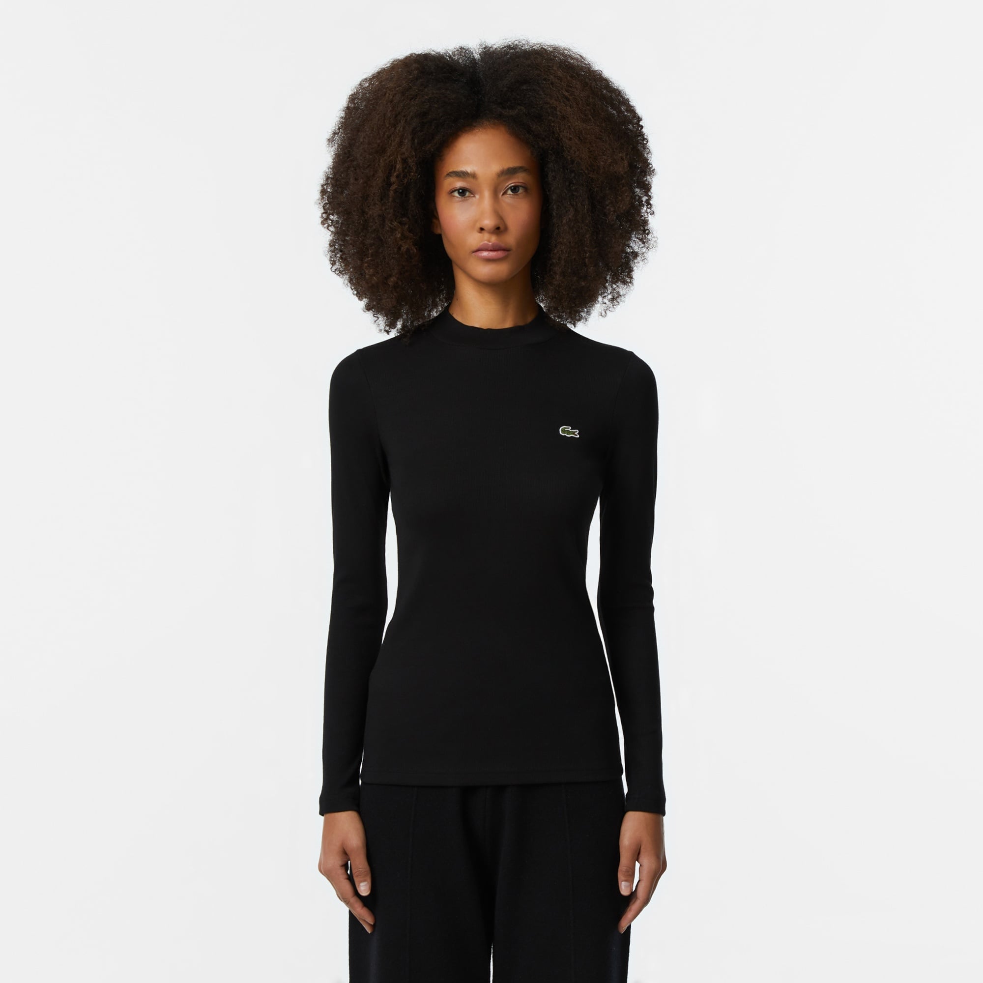 Kadın Slim Fit Uzun Kollu Bisiklet Yaka Siyah T-Shirt