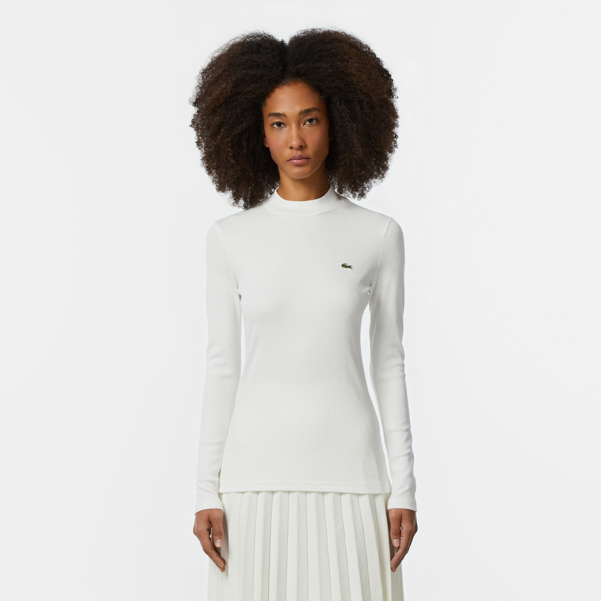 Kadın Slim Fit Uzun Kollu Bisiklet Yaka Beyaz T-Shirt