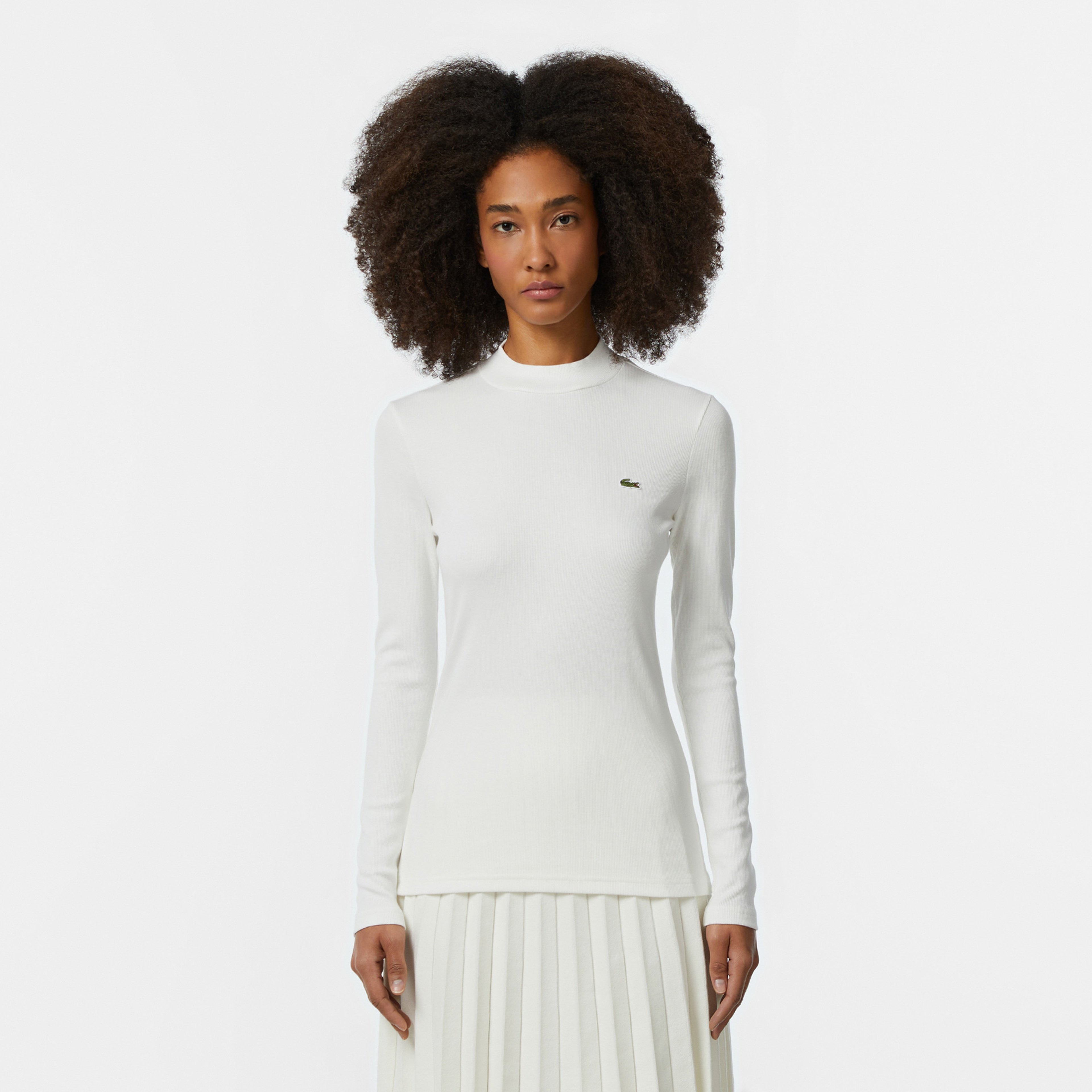 Kadın Slim Fit Uzun Kollu Bisiklet Yaka Beyaz T-Shirt