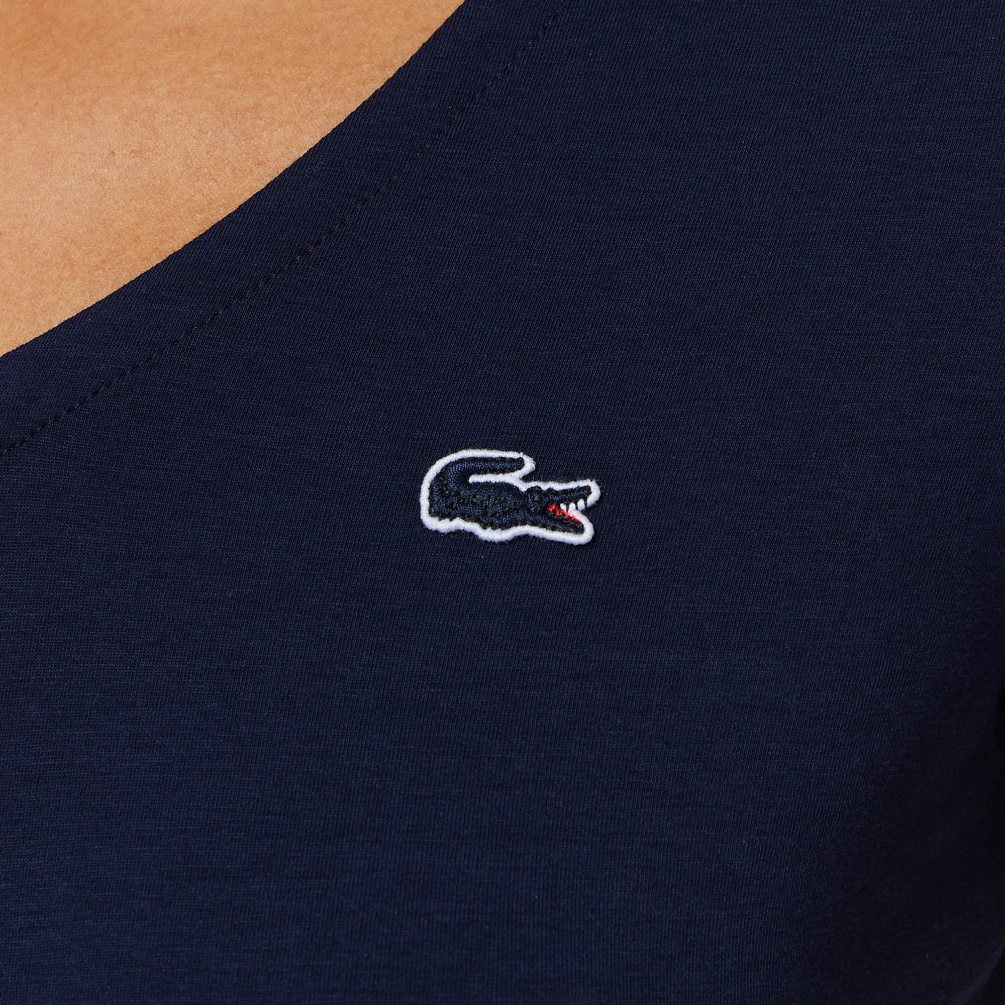 Kadın Slim Fit V Yaka Lacivert T-Shirt