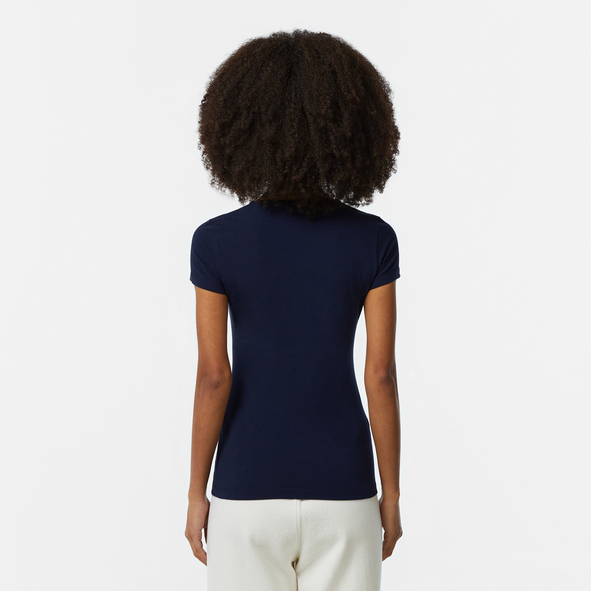 Kadın Slim Fit V Yaka Lacivert T-Shirt