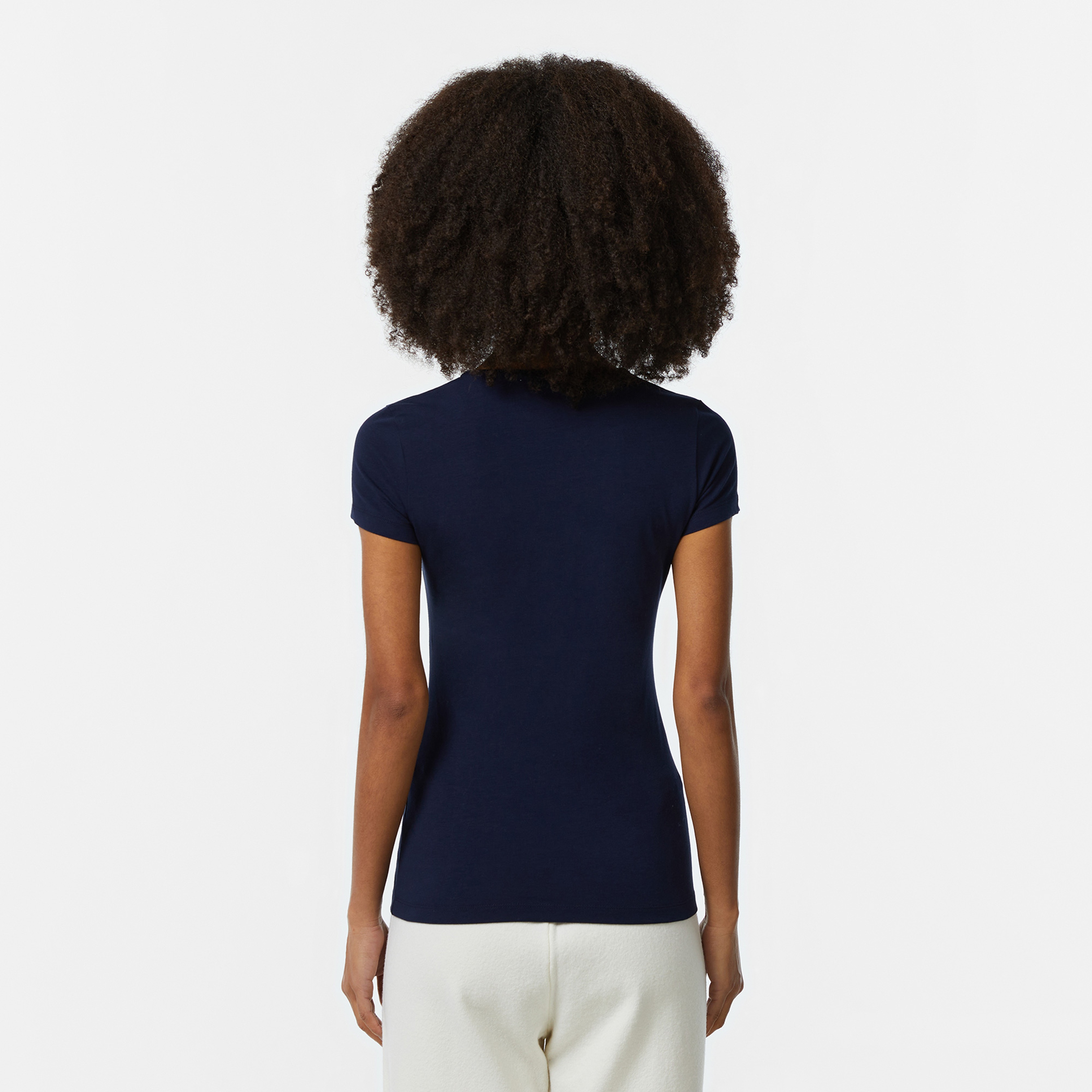 Kadın Slim Fit V Yaka Lacivert T-Shirt