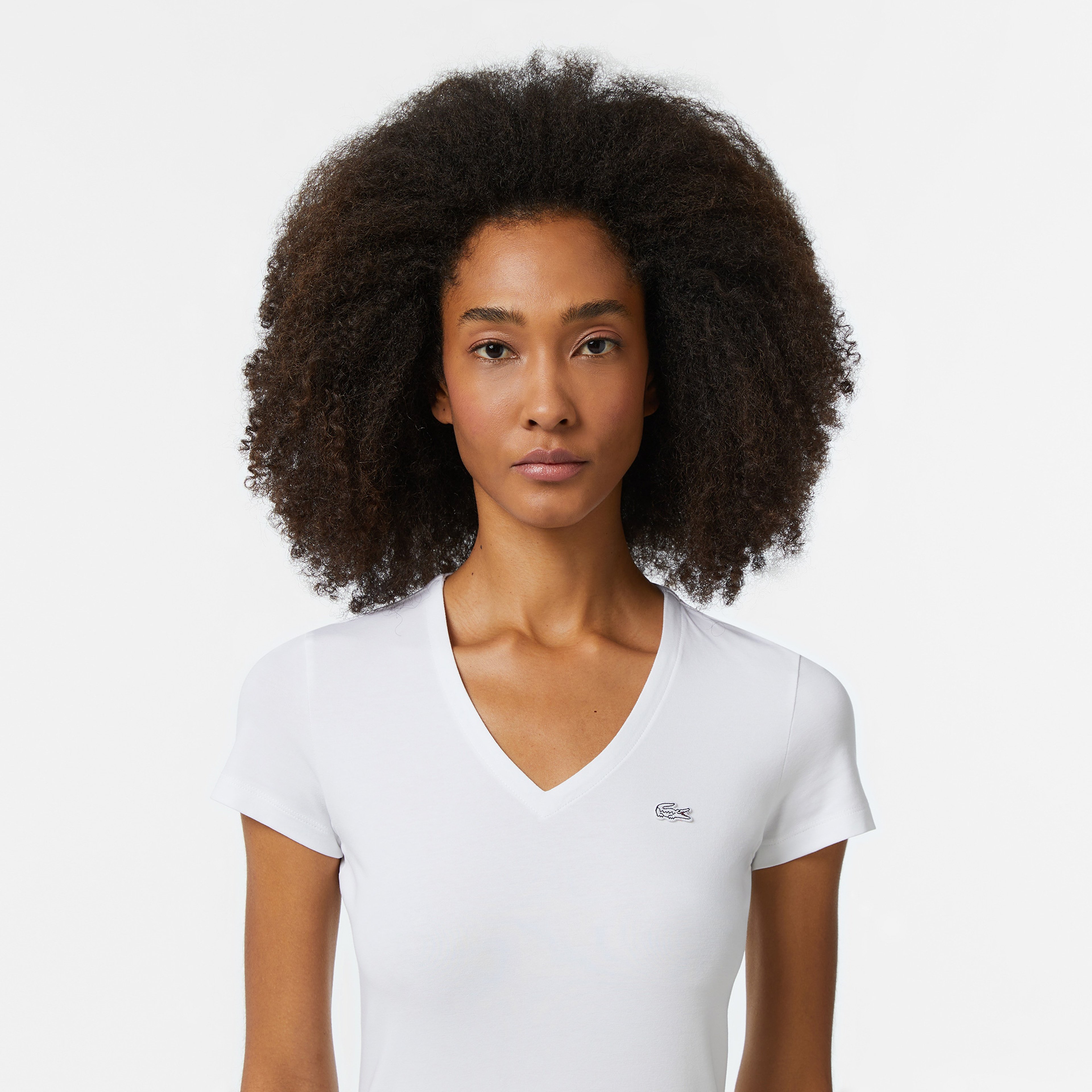 Kadın Slim Fit V Yaka Beyaz T-Shirt