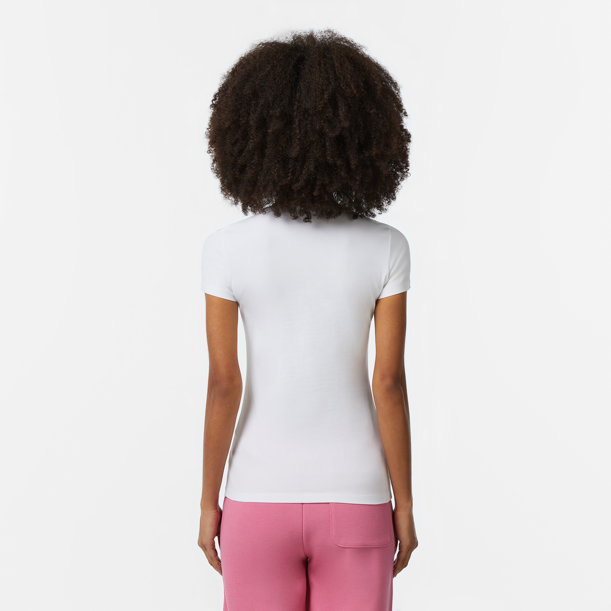 Lacoste Kadın Slim Fit V Yaka Beyaz T-Shirt görsel 5