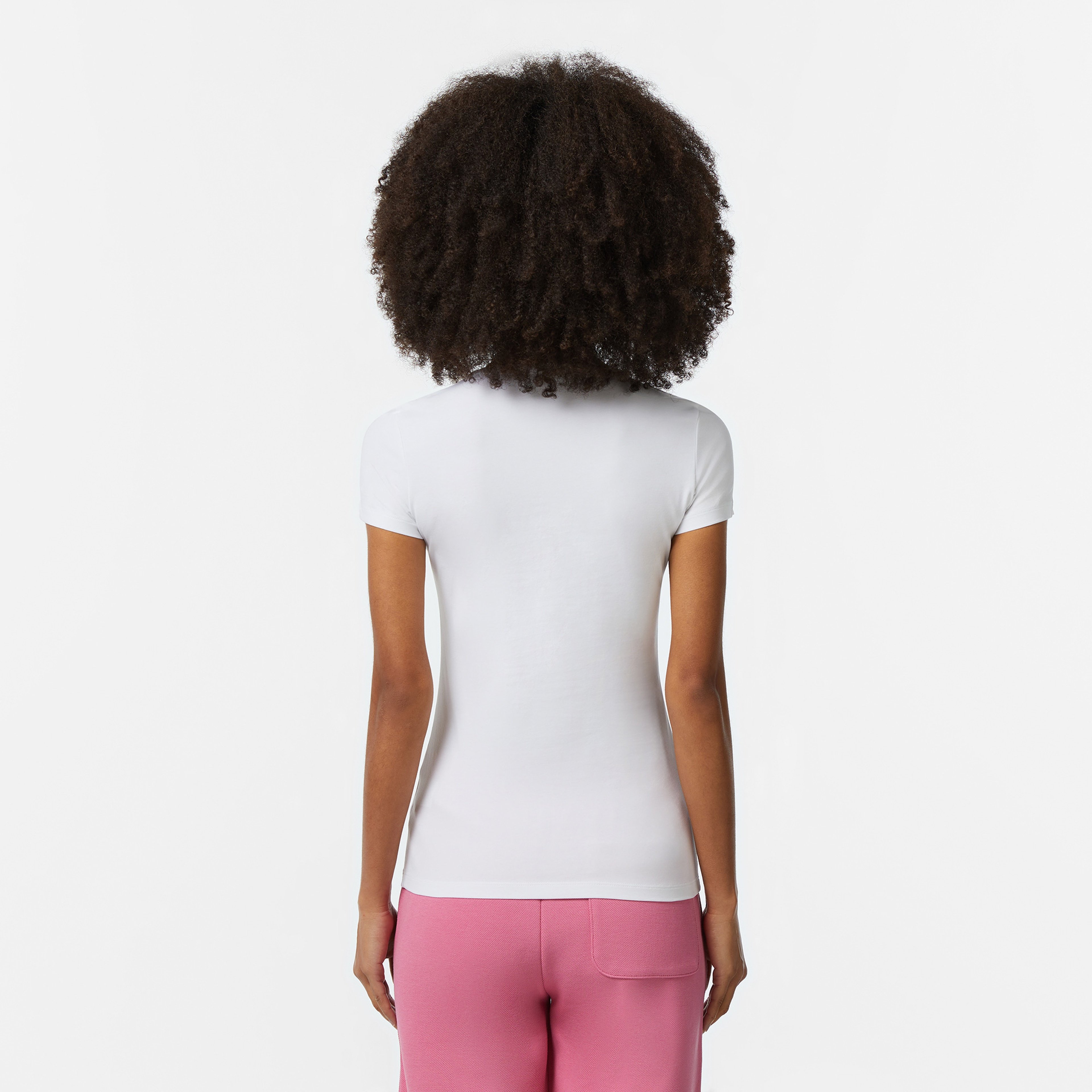 Kadın Slim Fit V Yaka Beyaz T-Shirt