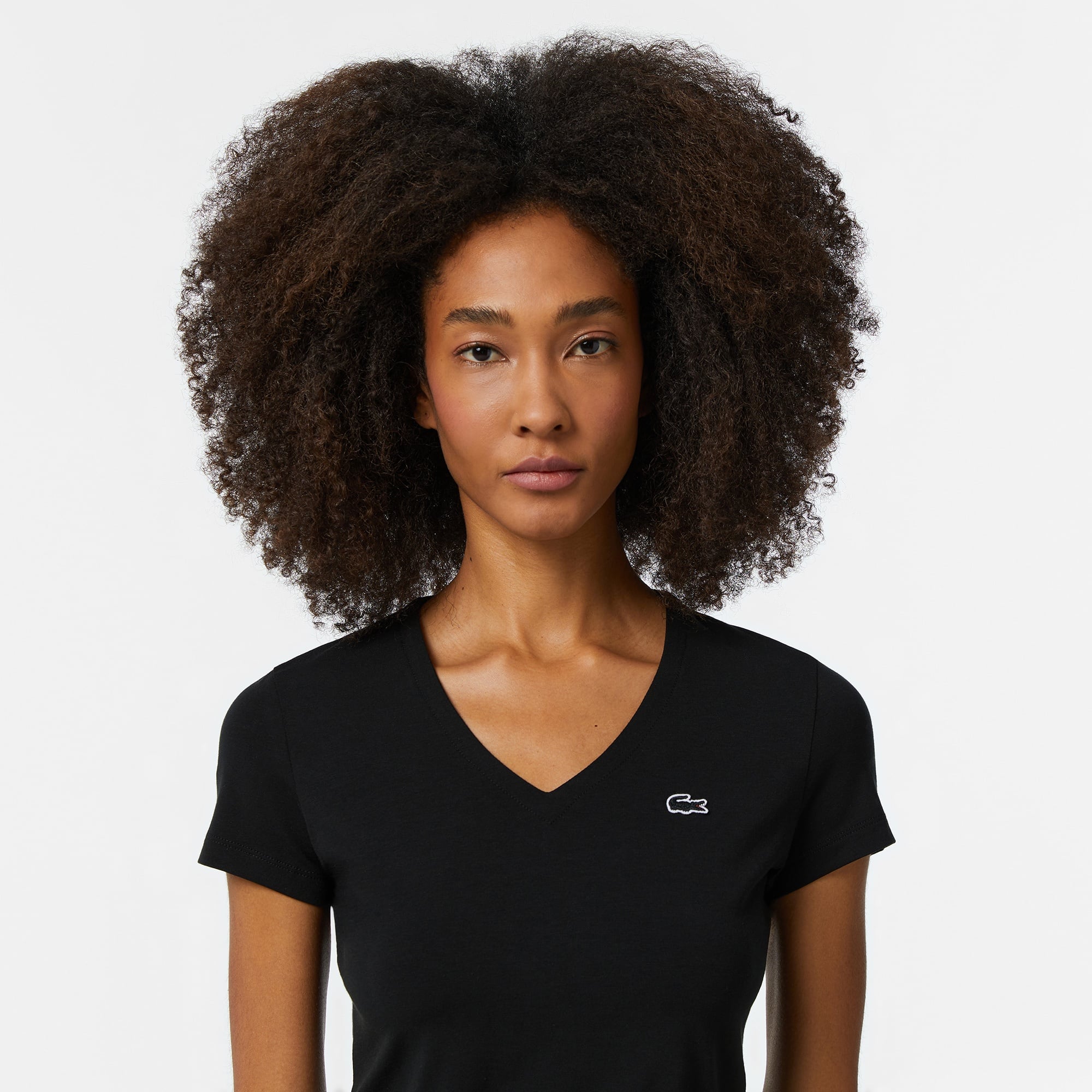 Kadın Slim Fit V Yaka Siyah T-Shirt