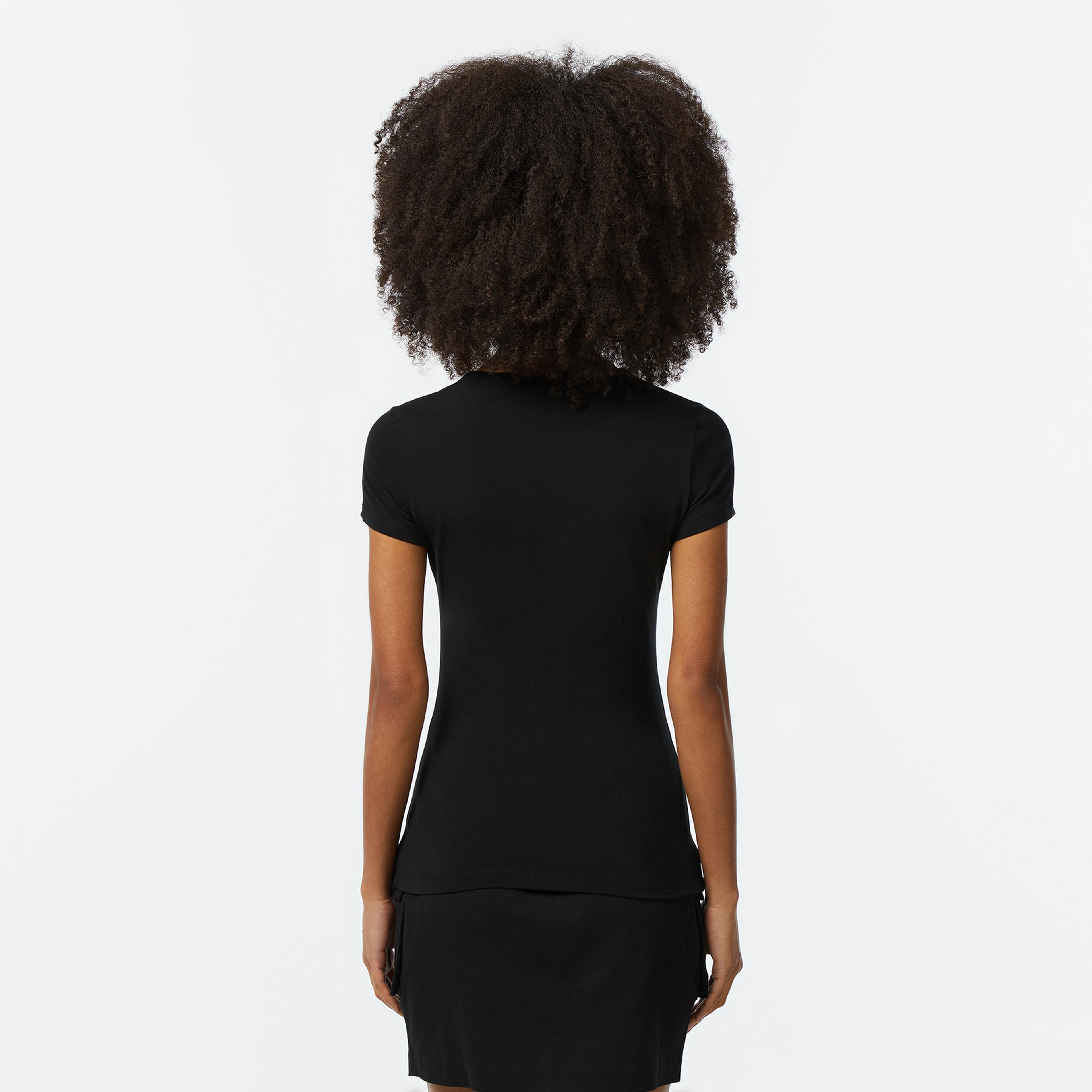 Kadın Slim Fit V Yaka Siyah T-Shirt