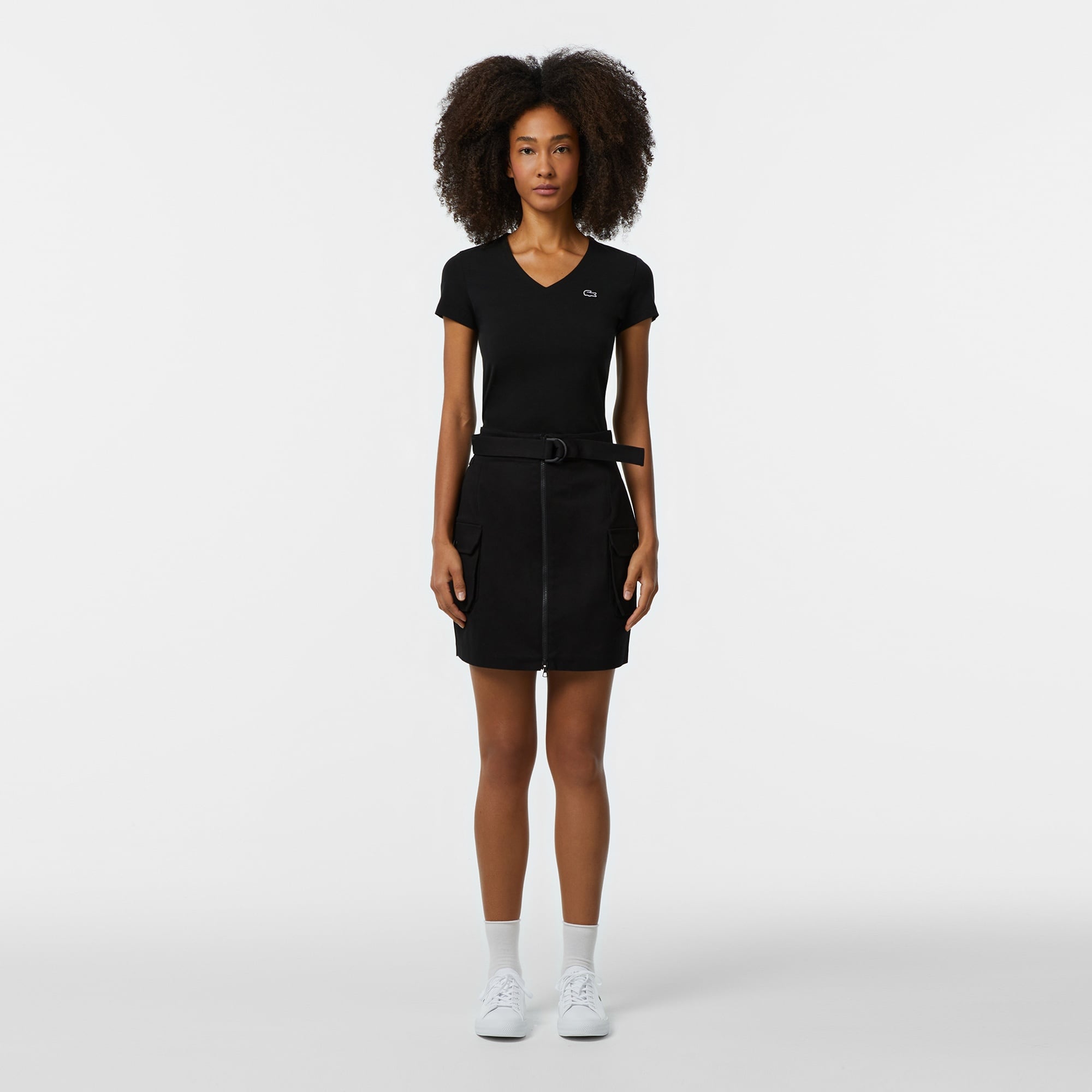 Kadın Slim Fit V Yaka Siyah T-Shirt