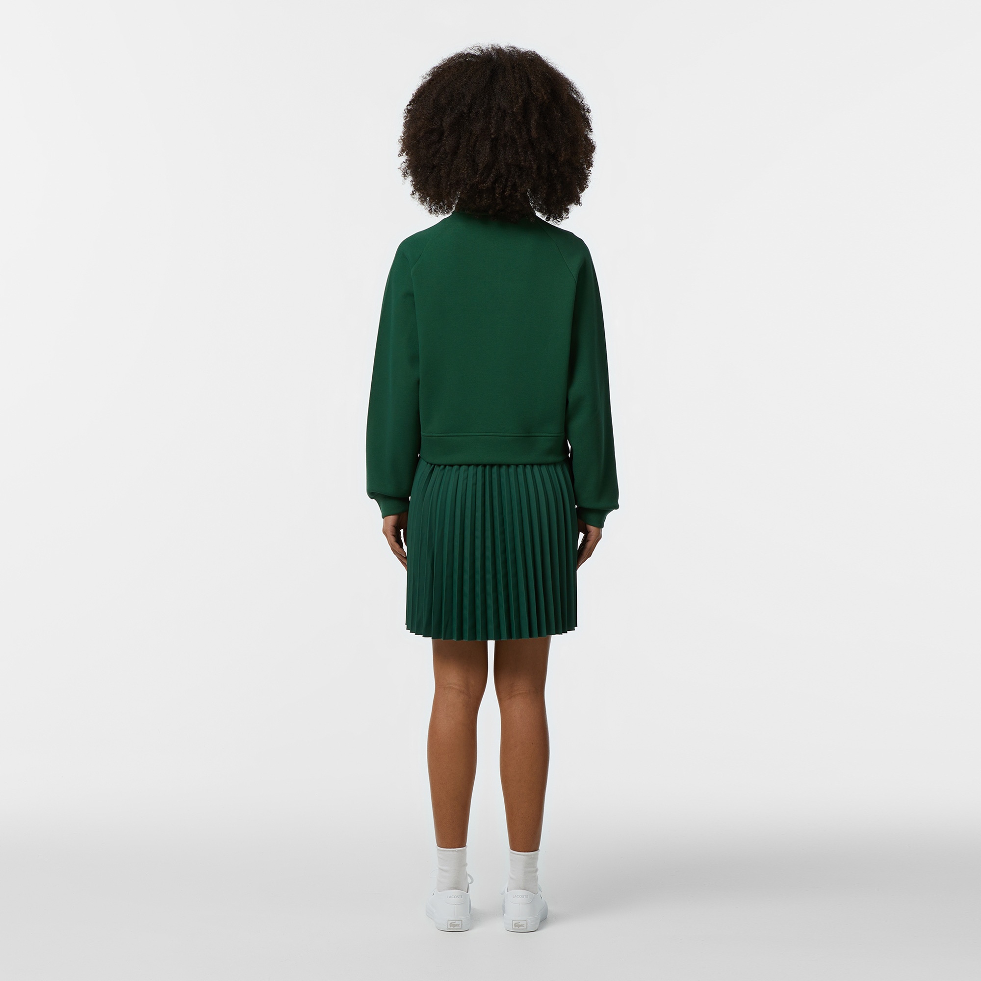 Lacoste Kadın Flare Fit Uzun Kollu Yarım Fermuarlı Yaka Koyu Yeşil Elbise