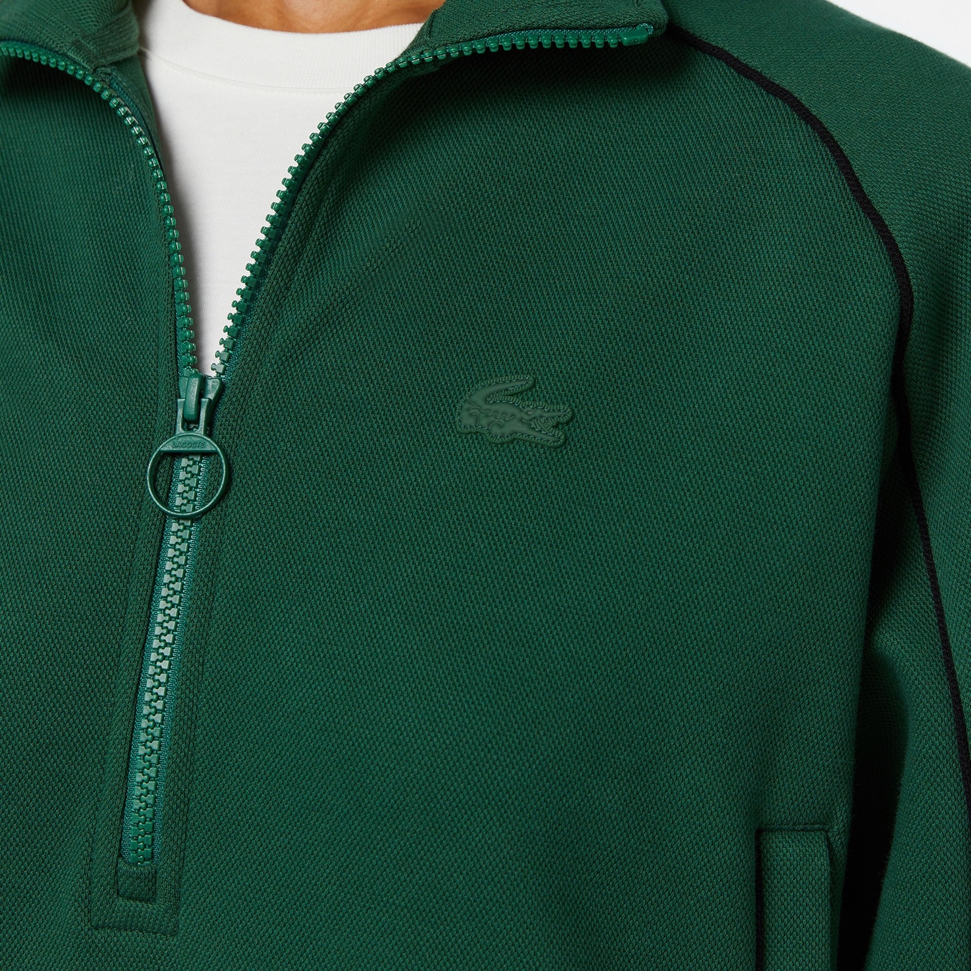 Lacoste Kadın Flare Fit Uzun Kollu Yarım Fermuarlı Yaka Koyu Yeşil Elbise