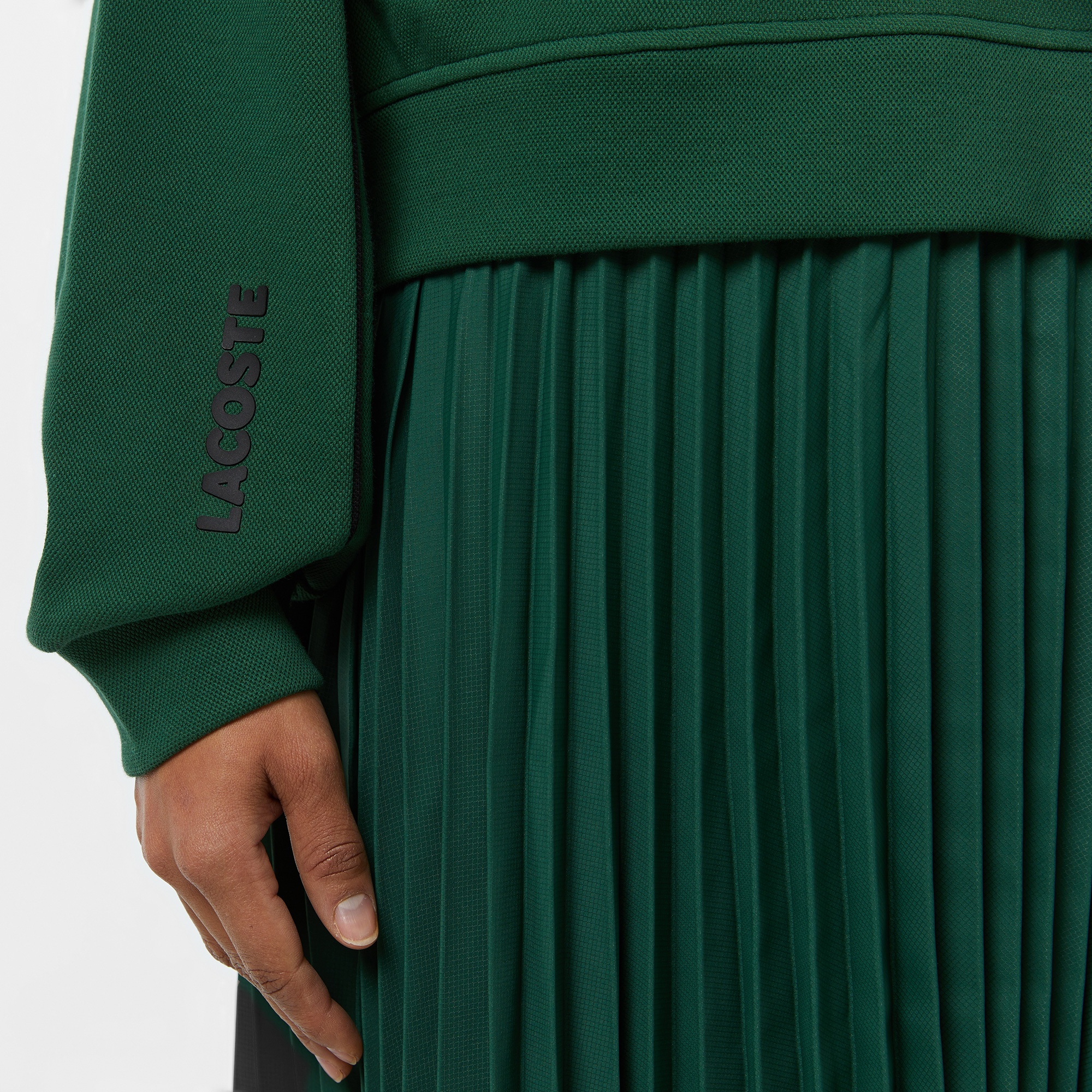 Lacoste Kadın Flare Fit Uzun Kollu Yarım Fermuarlı Yaka Koyu Yeşil Elbise