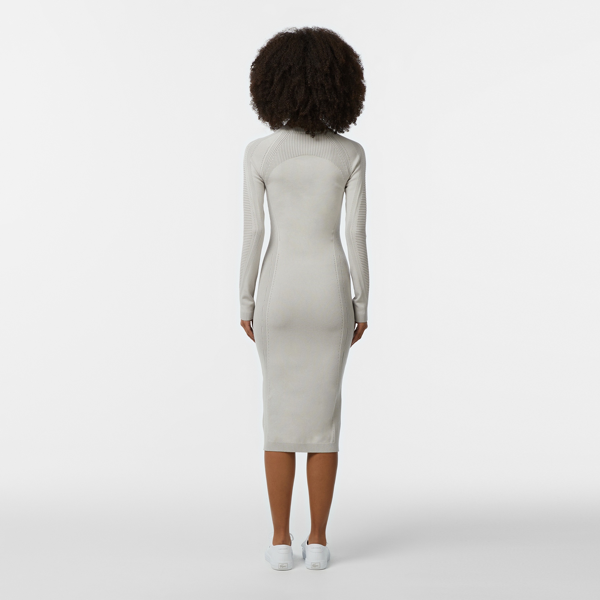 Lacoste Kadın Slim Fit Uzun Kollu Yarım Fermuarlı Gri Elbise